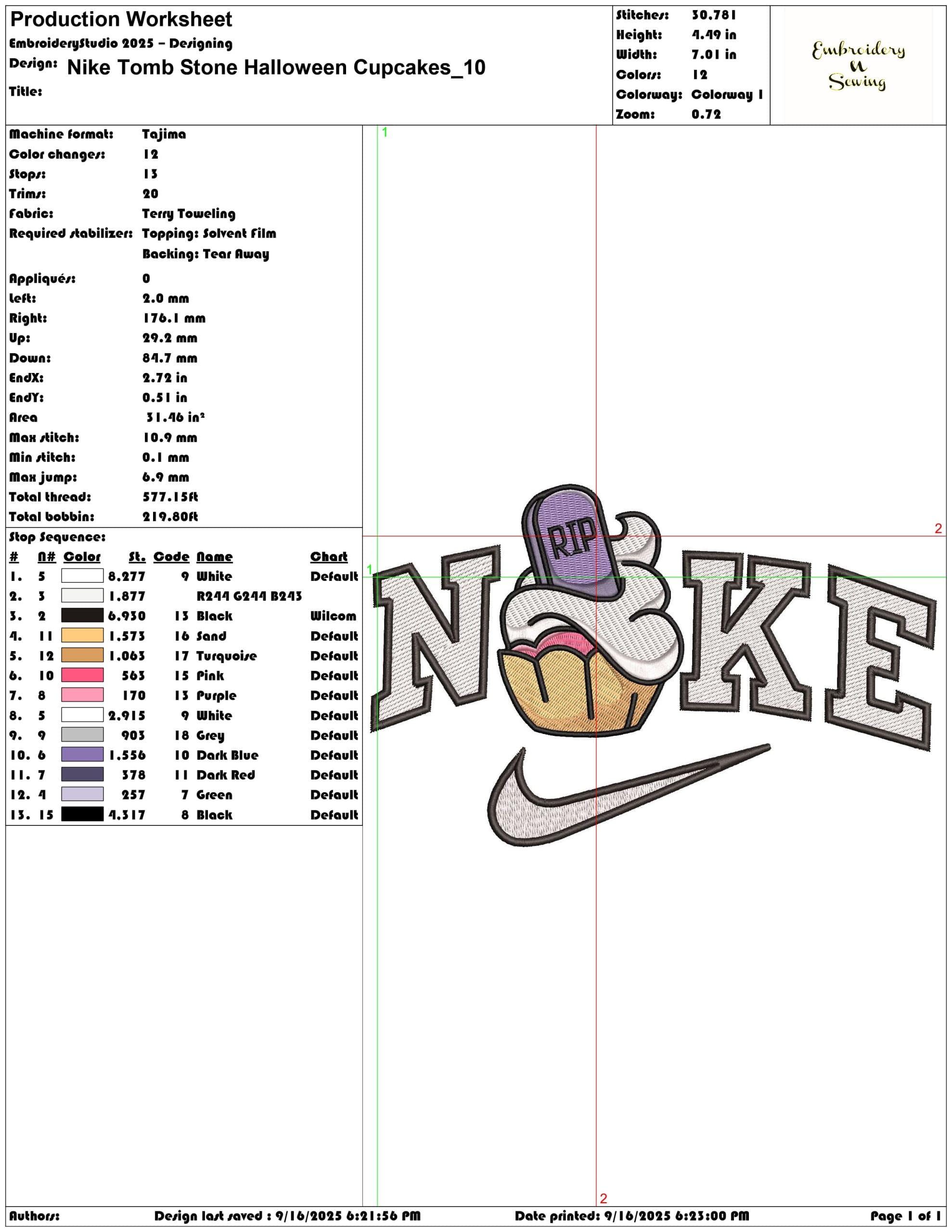 Nike Tomb Stone Halloween Cupcakes- Elegant embroidery design file - instant download — view 3