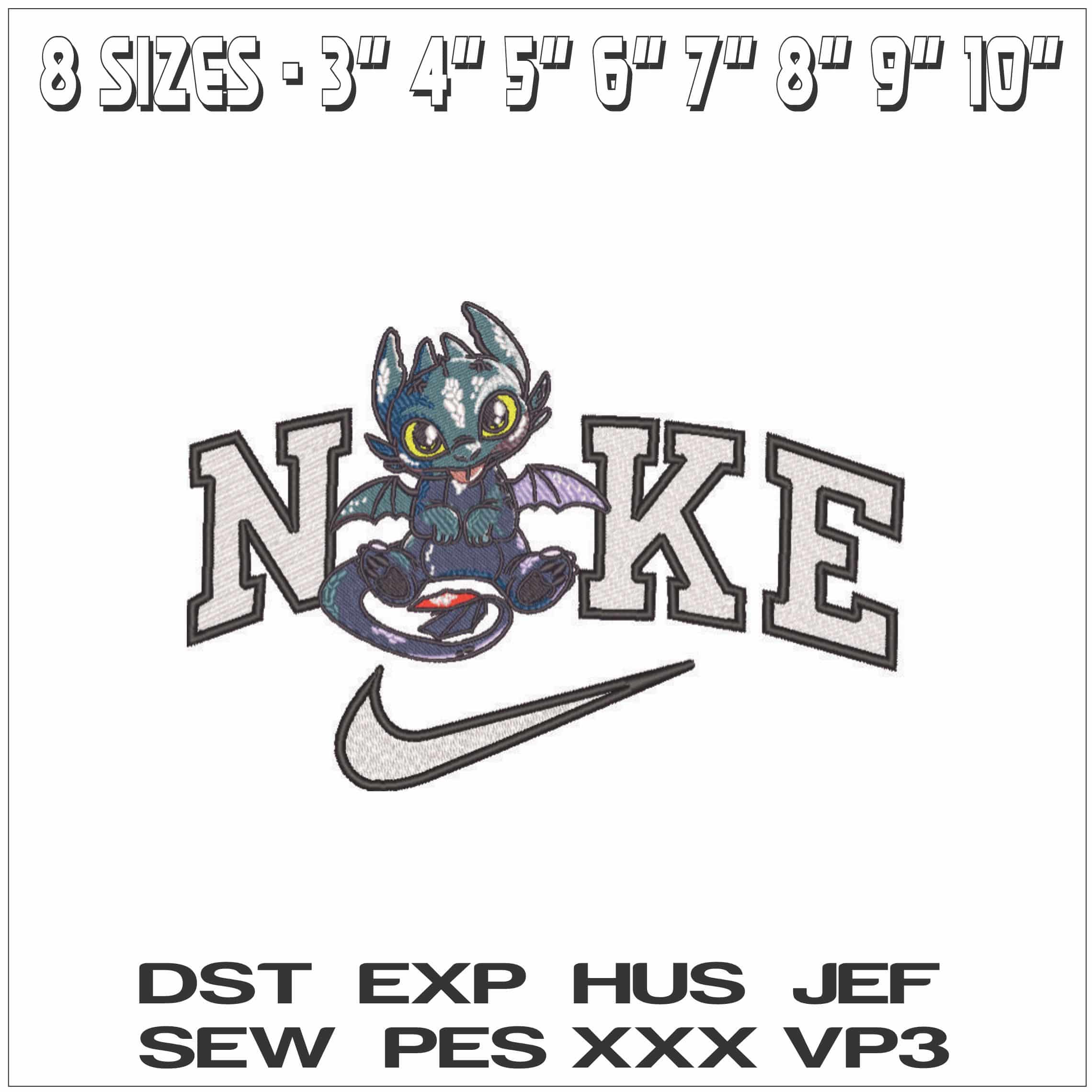 Nike Toothless sitting - How to Train a Dragon- Elegant embroidery design file - instant download — view 2