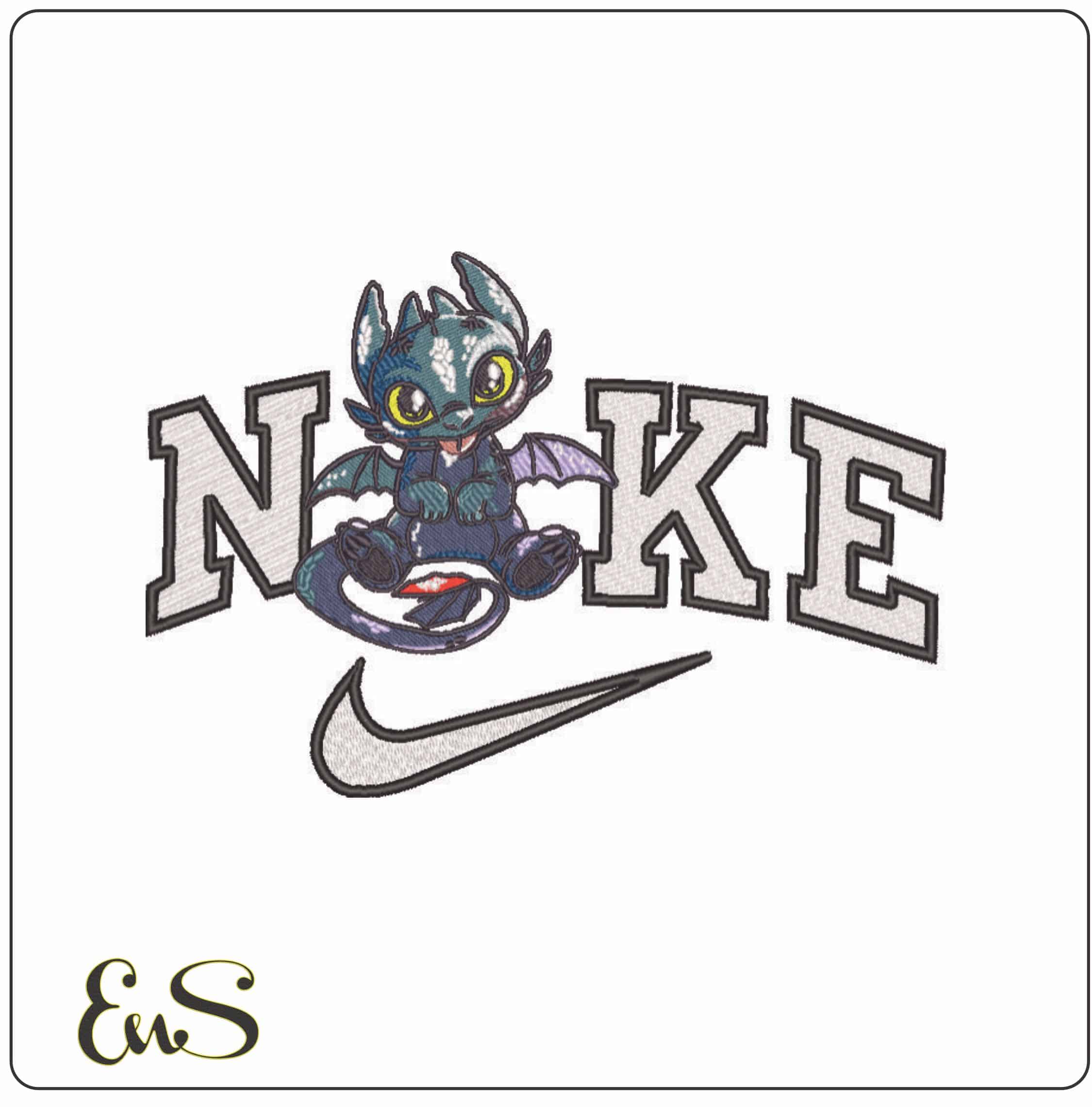 Nike Toothless sitting - How to Train a Dragon- Elegant embroidery design file - instant download