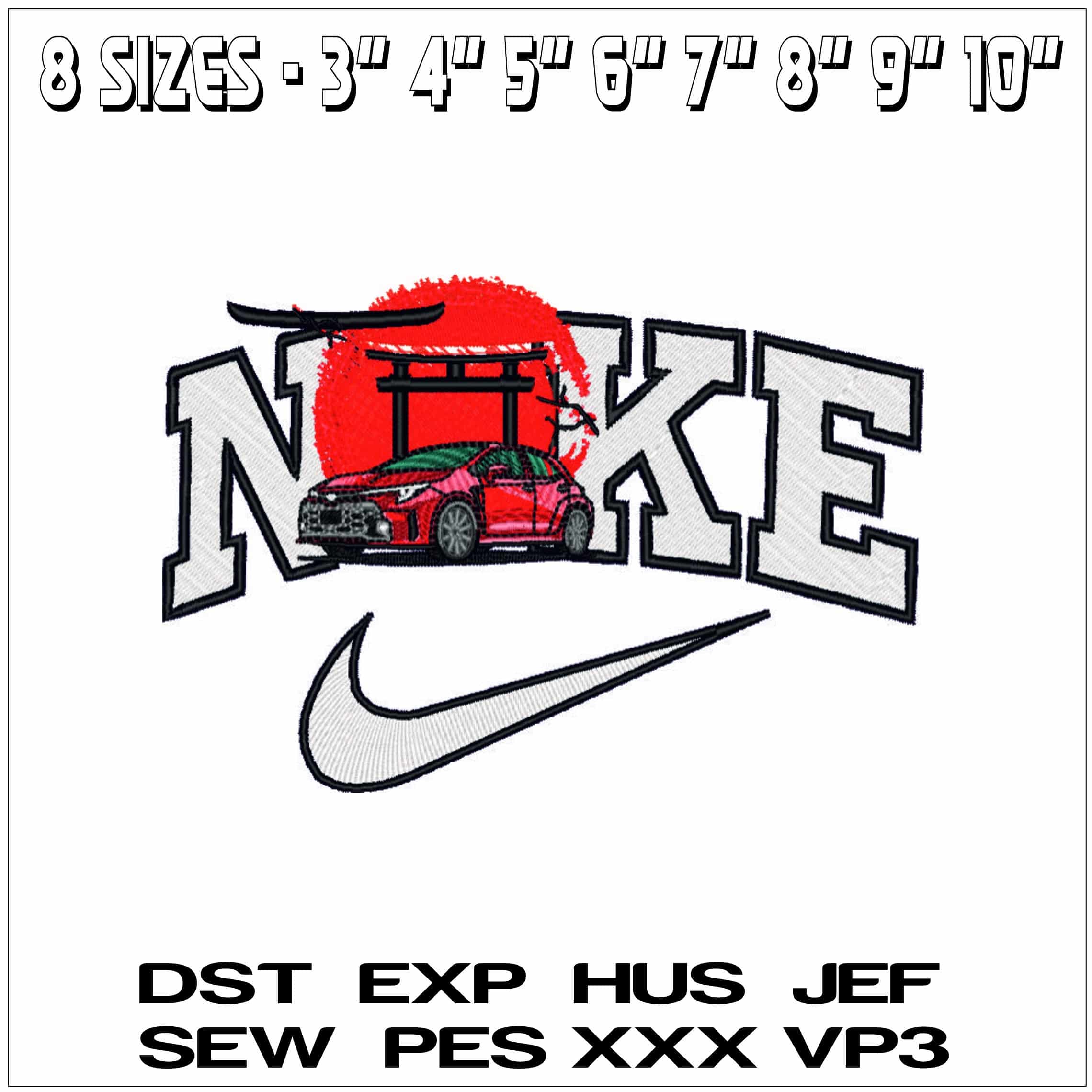 Nike Toyota Corolla GR in Japanese Scene- Elegant embroidery design file - instant download — view 2