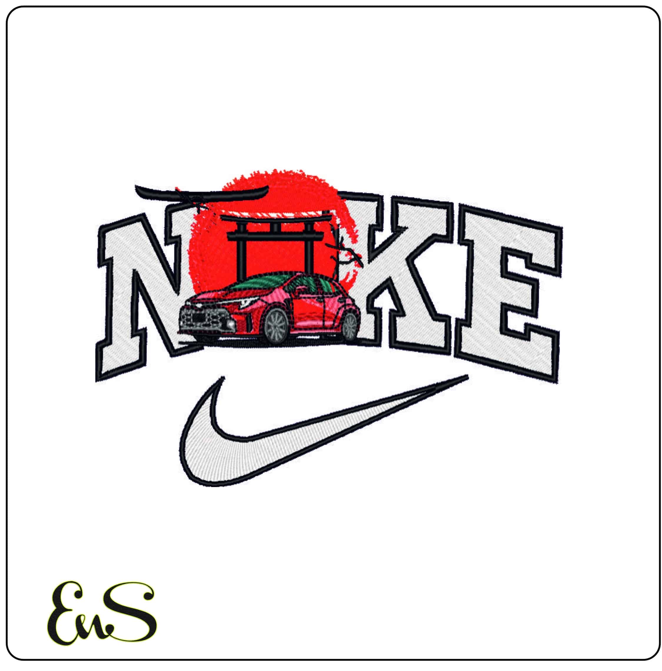 Nike Toyota Corolla GR in Japanese Scene- Elegant embroidery design file - instant download