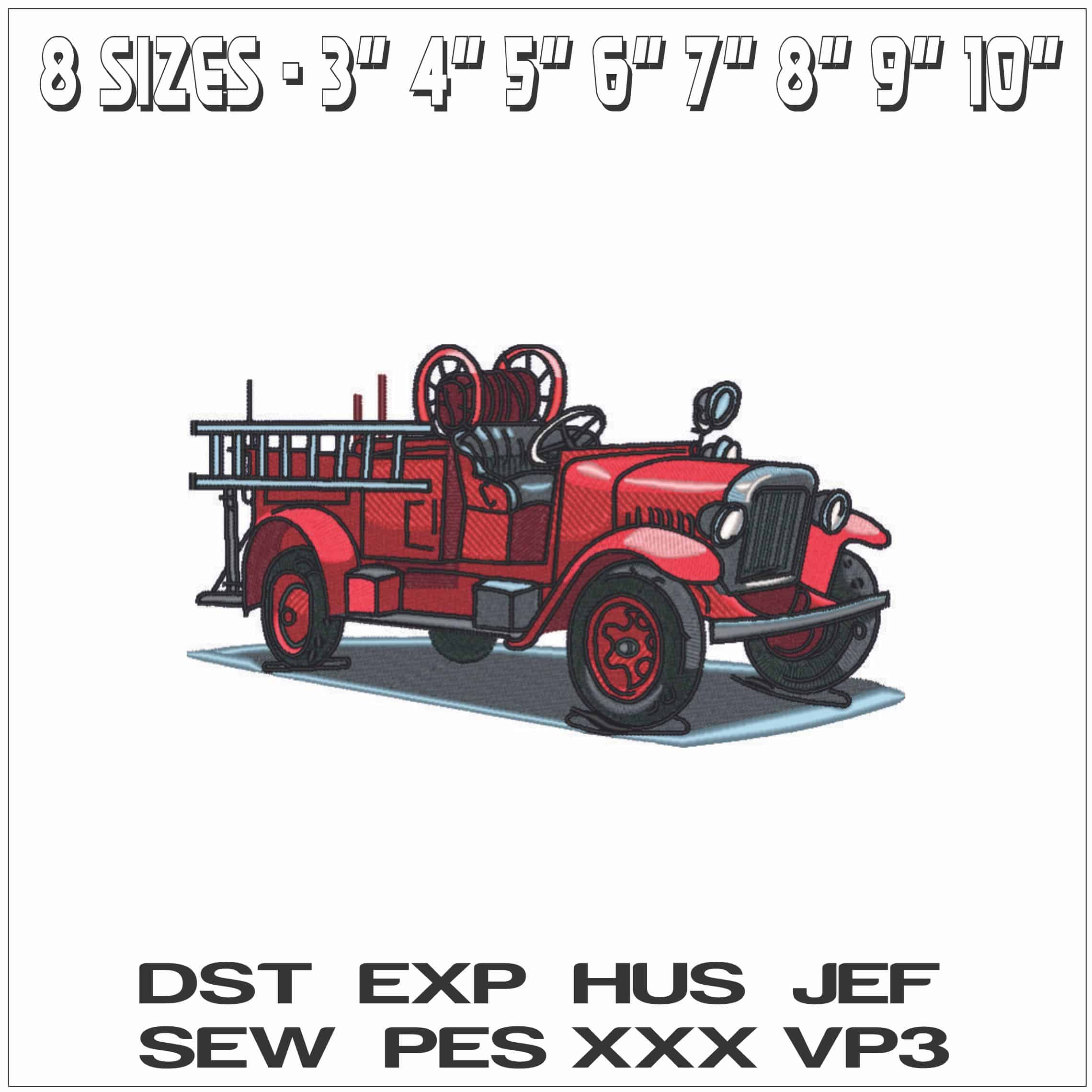 Old Fashioned Fire Engine- Elegant embroidery design file - instant download — view 2