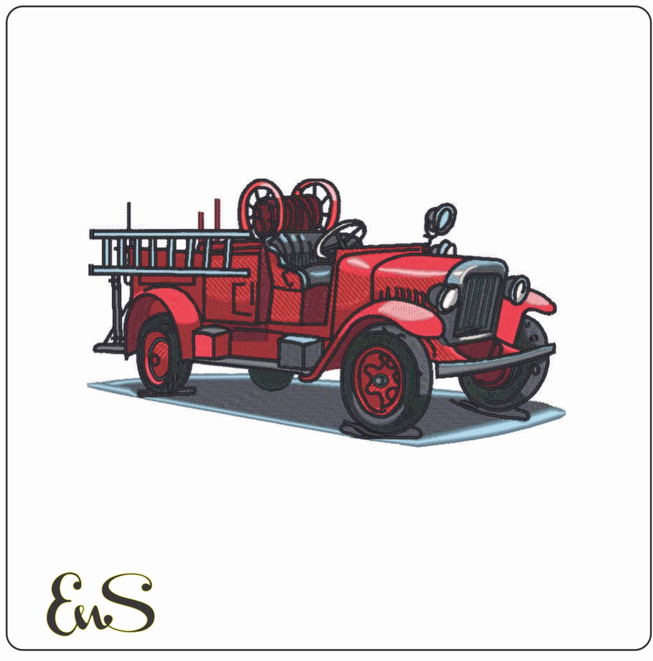 Old Fashioned Fire Engine- Elegant embroidery design file - instant download