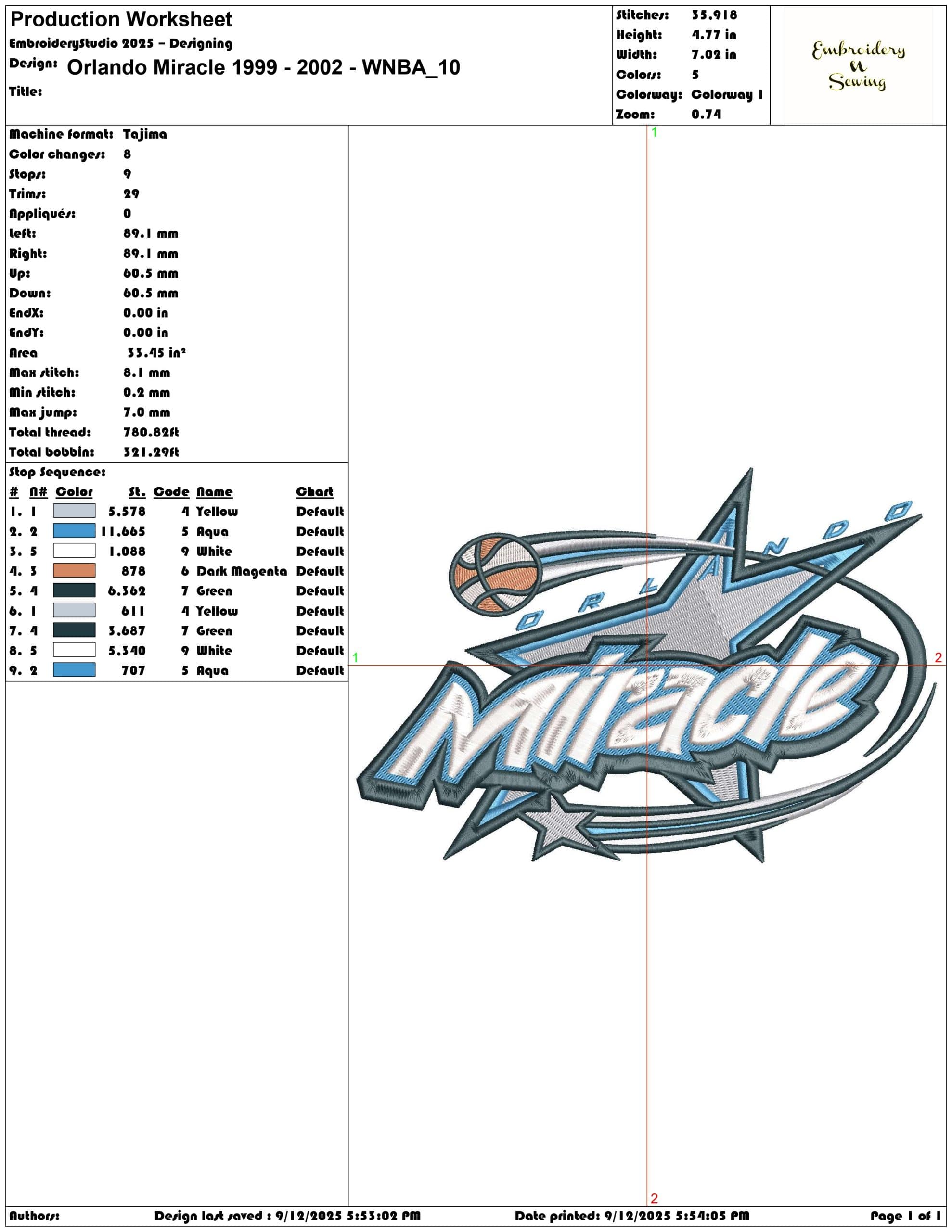 Orlando Miracle 1999 - 2002 - WNBA- Elegant embroidery design file - instant download — view 3