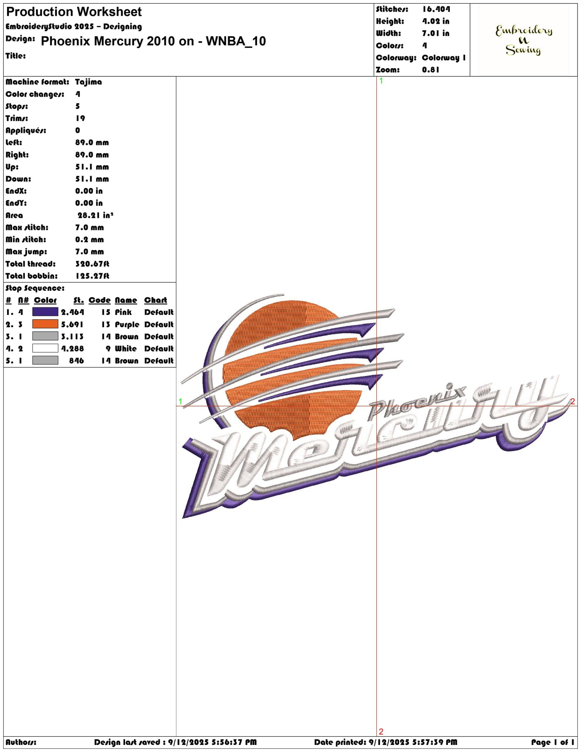 Phoenix Mercury 2010 on - WNBA- Elegant embroidery design file - instant download — view 3