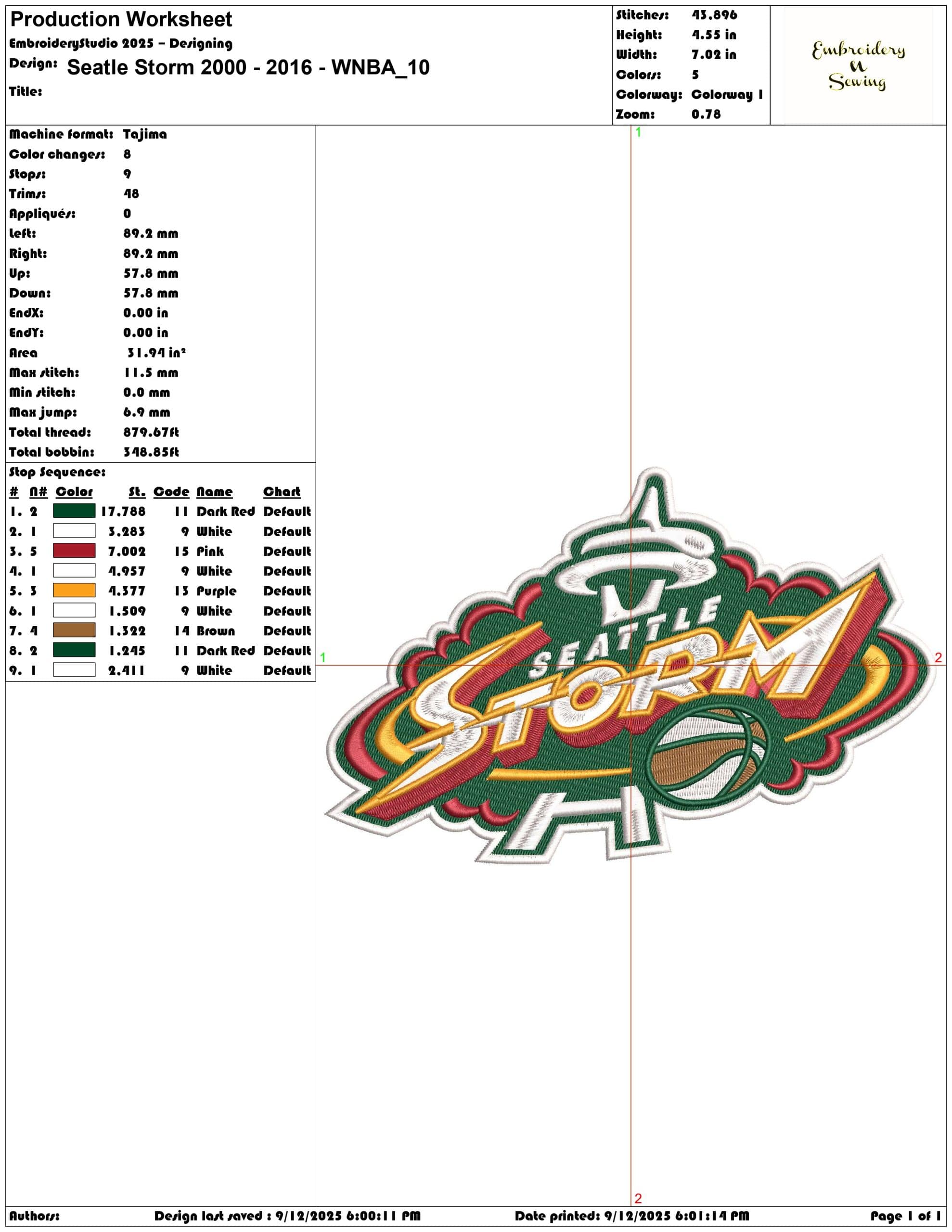 Seatle Storm 2000 - 2016 - WNBA- Elegant embroidery design file - instant download — view 3