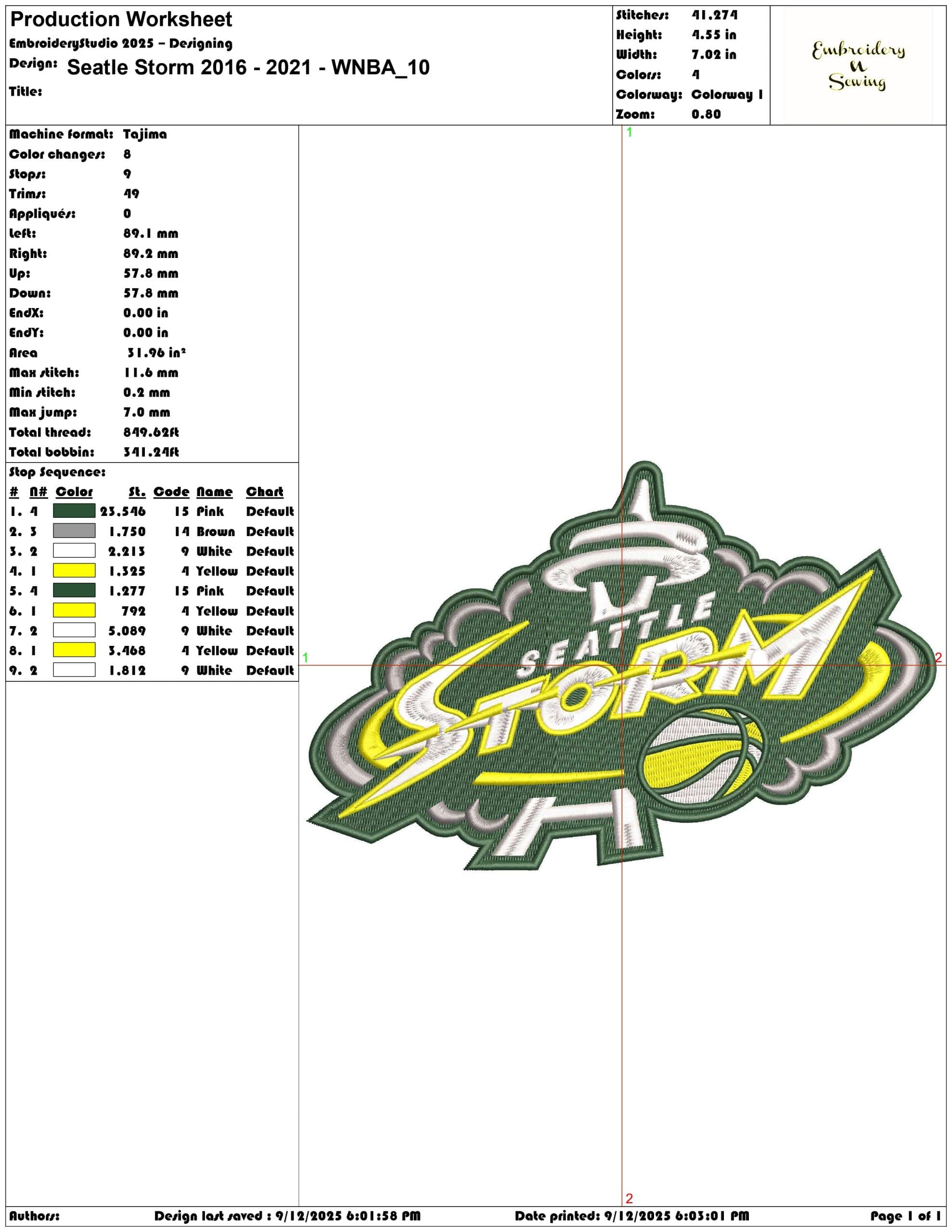Seatle Storm 2016 - 2021 - WNBA- Elegant embroidery design file - instant download — view 3