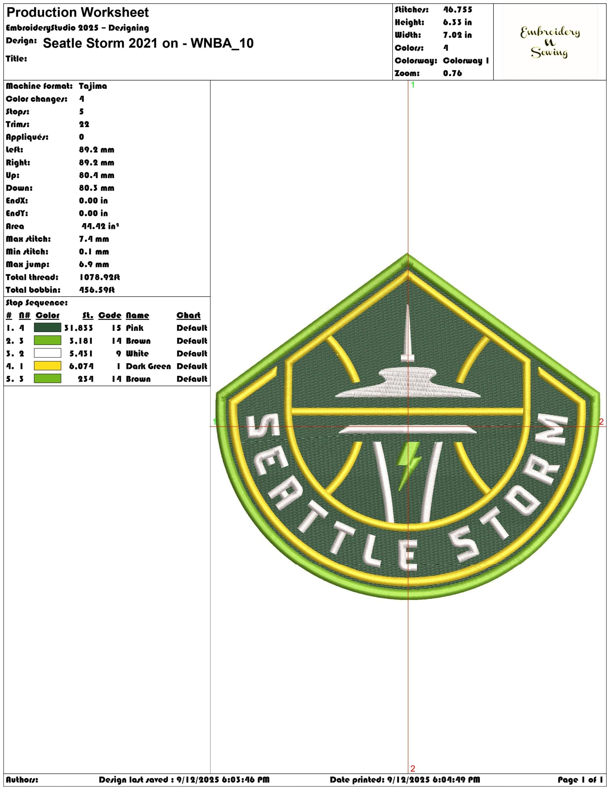 Seatle Storm 2021 on - WNBA- Elegant embroidery design file - instant download — view 3