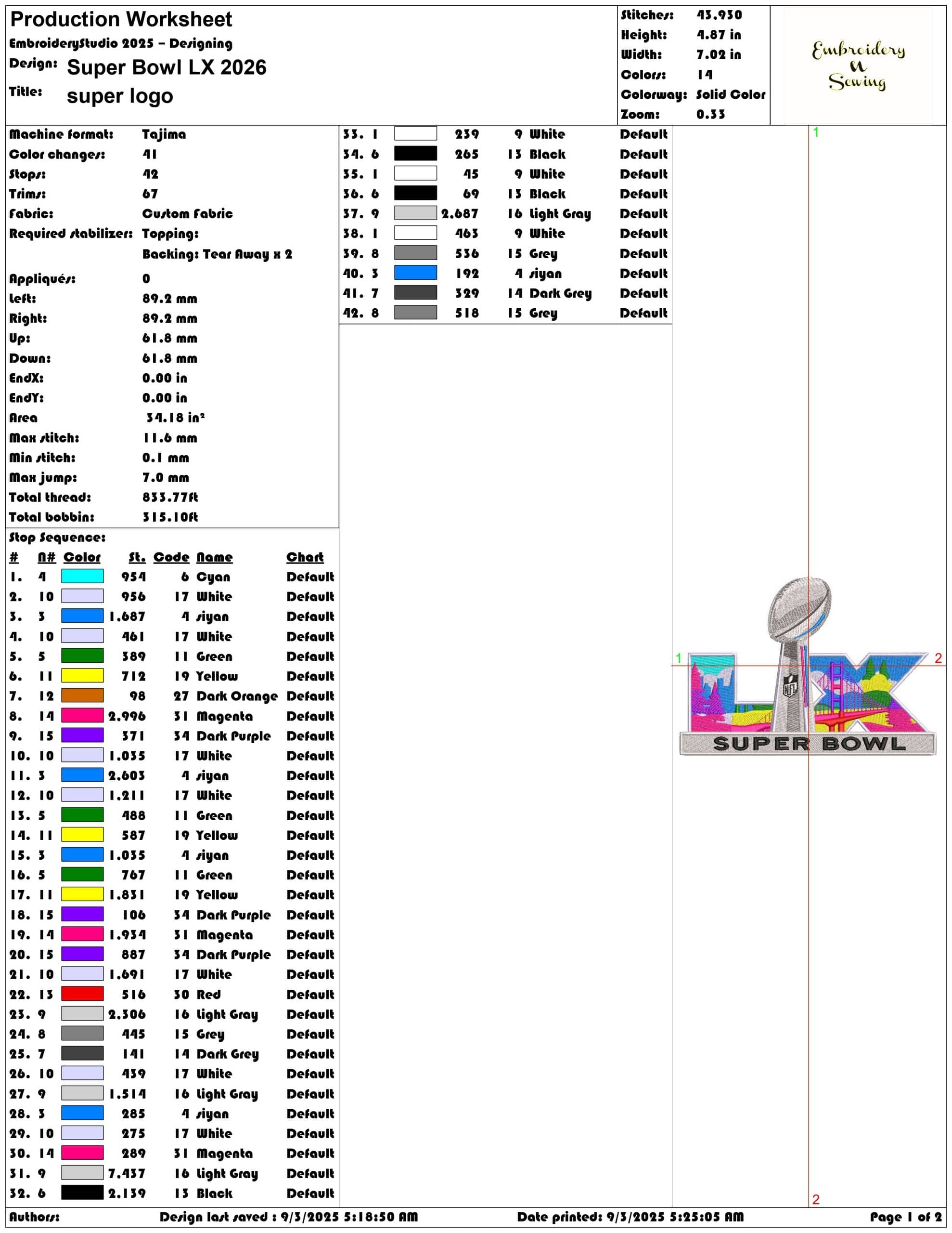 Super Bowl LX 2026- Elegant embroidery design file - instant download — view 3