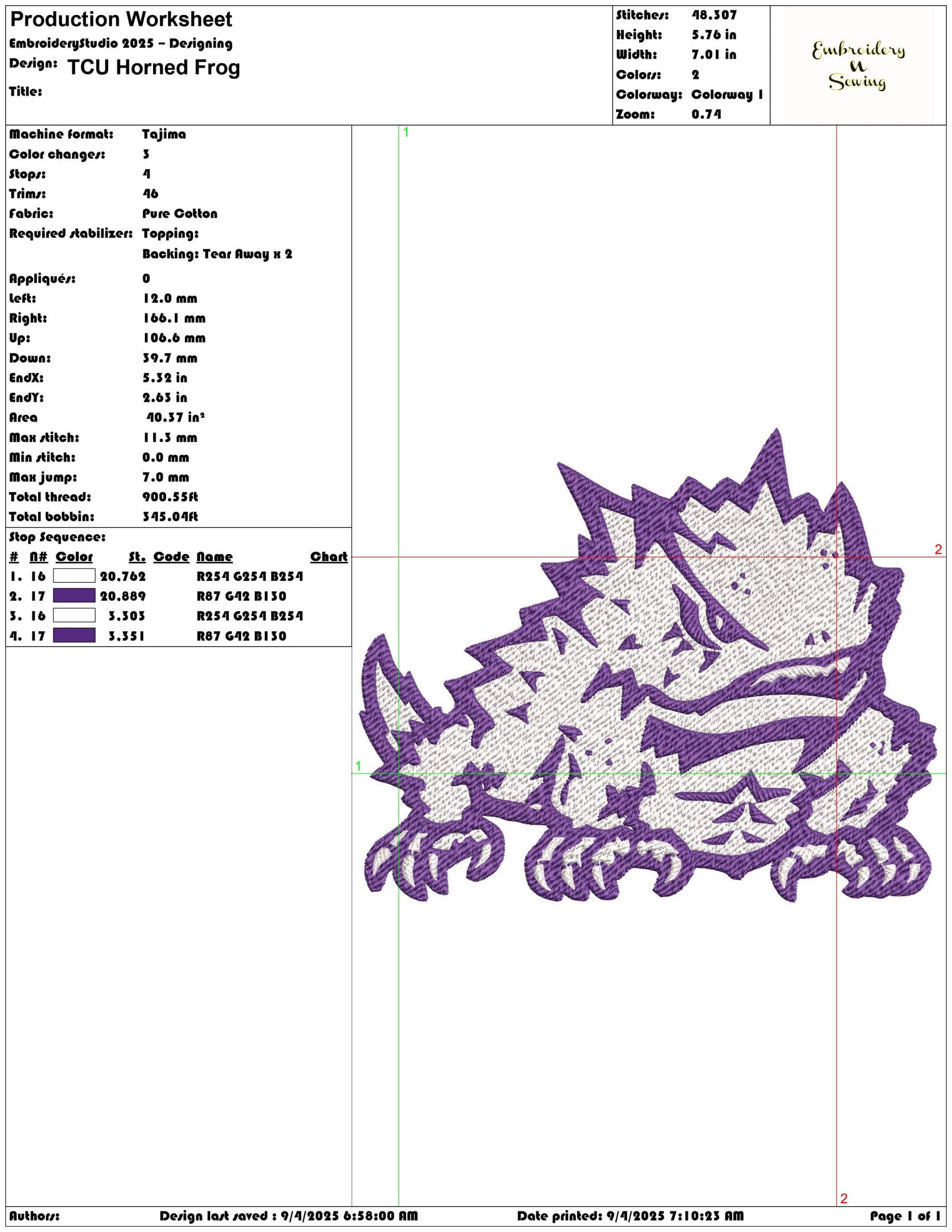TCU Horned Frog- Elegant embroidery design file - instant download — view 3