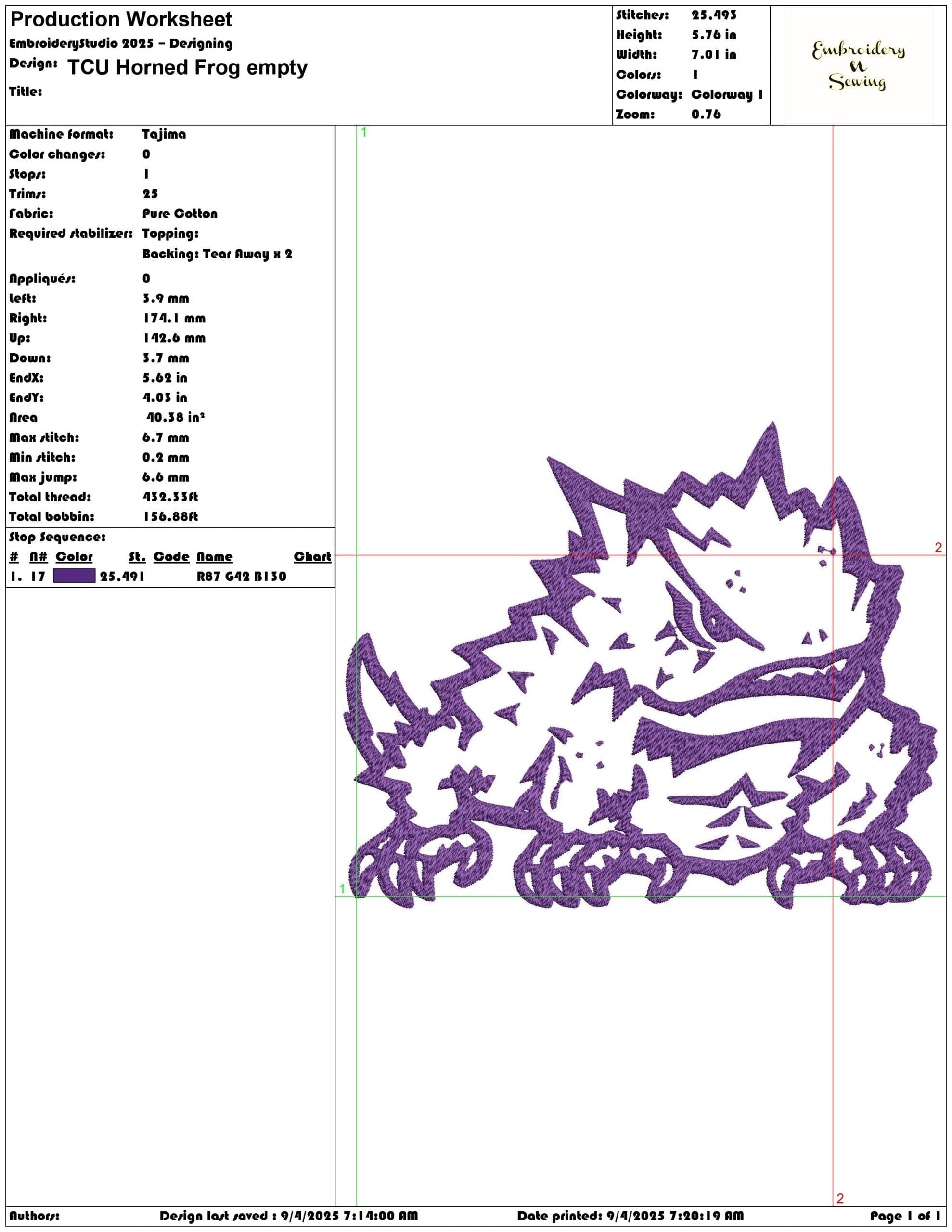 TCU Horned Frog empty- Elegant embroidery design file - instant download — view 3