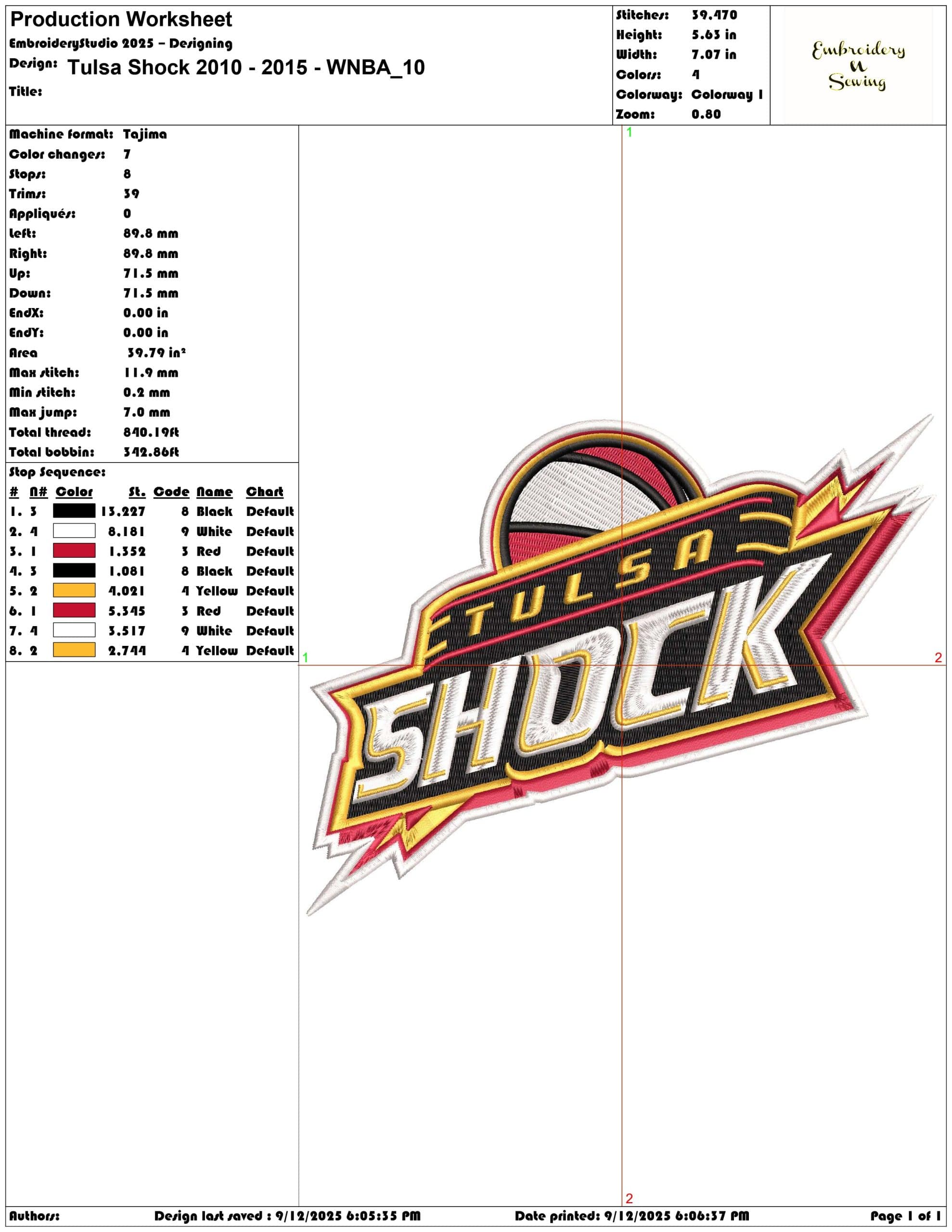 Tulsa Shock 2010 - 2015 - WNBA- Elegant embroidery design file - instant download — view 3