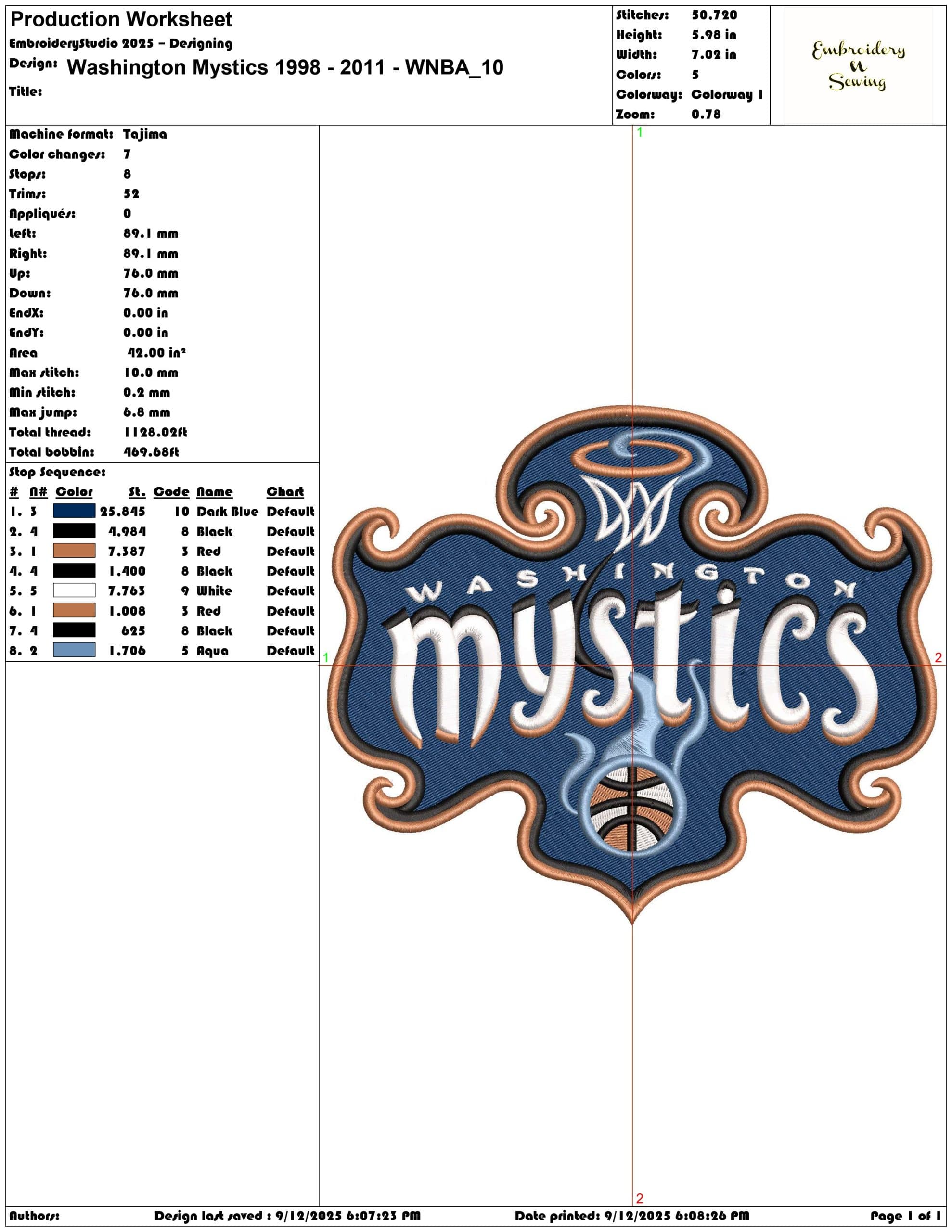 Washington Mystics 1998 - 2011 - WNBA- Elegant embroidery design file - instant download — view 3