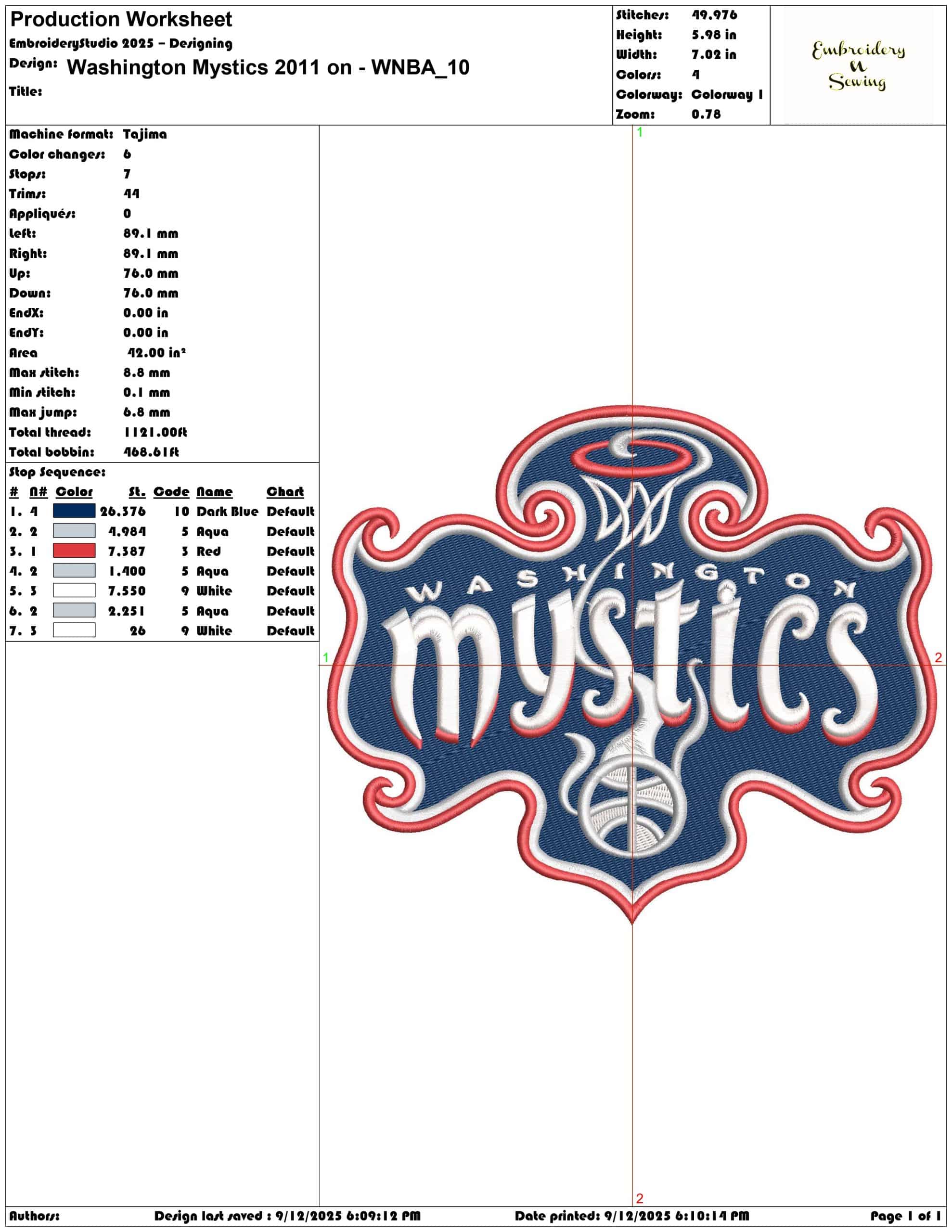 Washington Mystics 2011 on - WNBA- Elegant embroidery design file - instant download — view 3