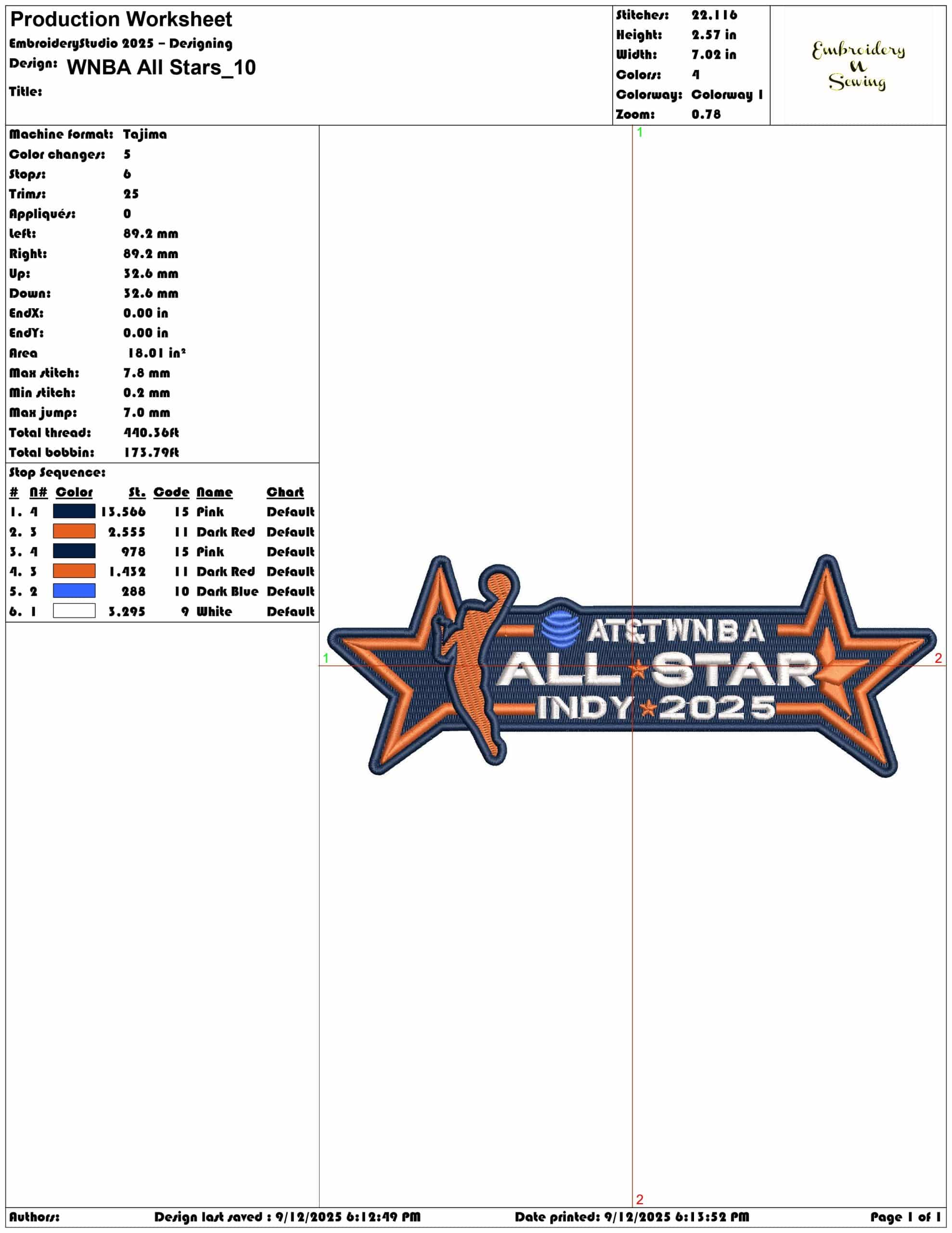 WNBA All Stars- Elegant embroidery design file - instant download — view 3