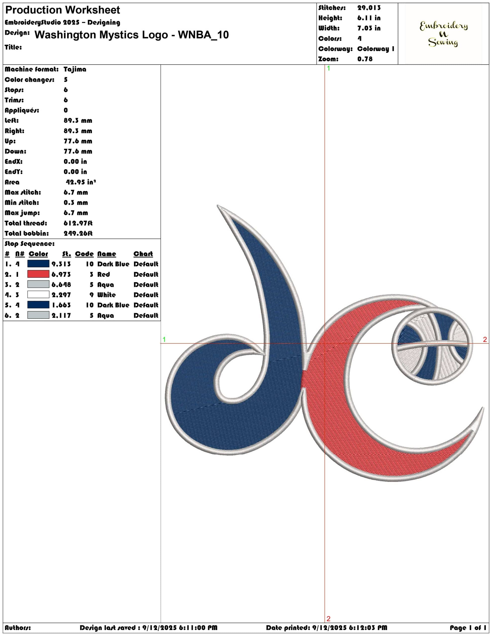 Washington Mystics Logo - WNBA- Elegant embroidery design file - instant download — view 3