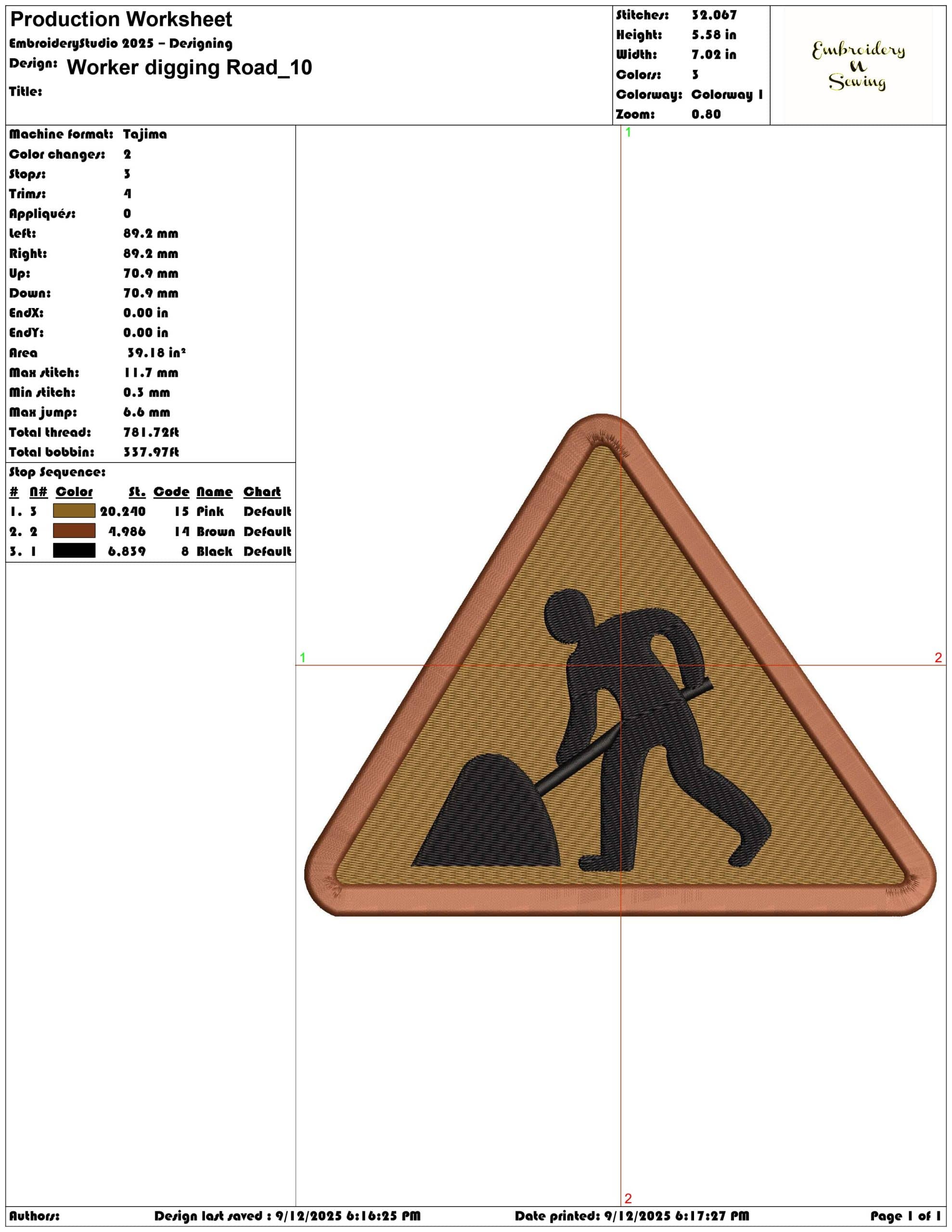 Worker digging Road- Elegant embroidery design file - instant download — view 3
