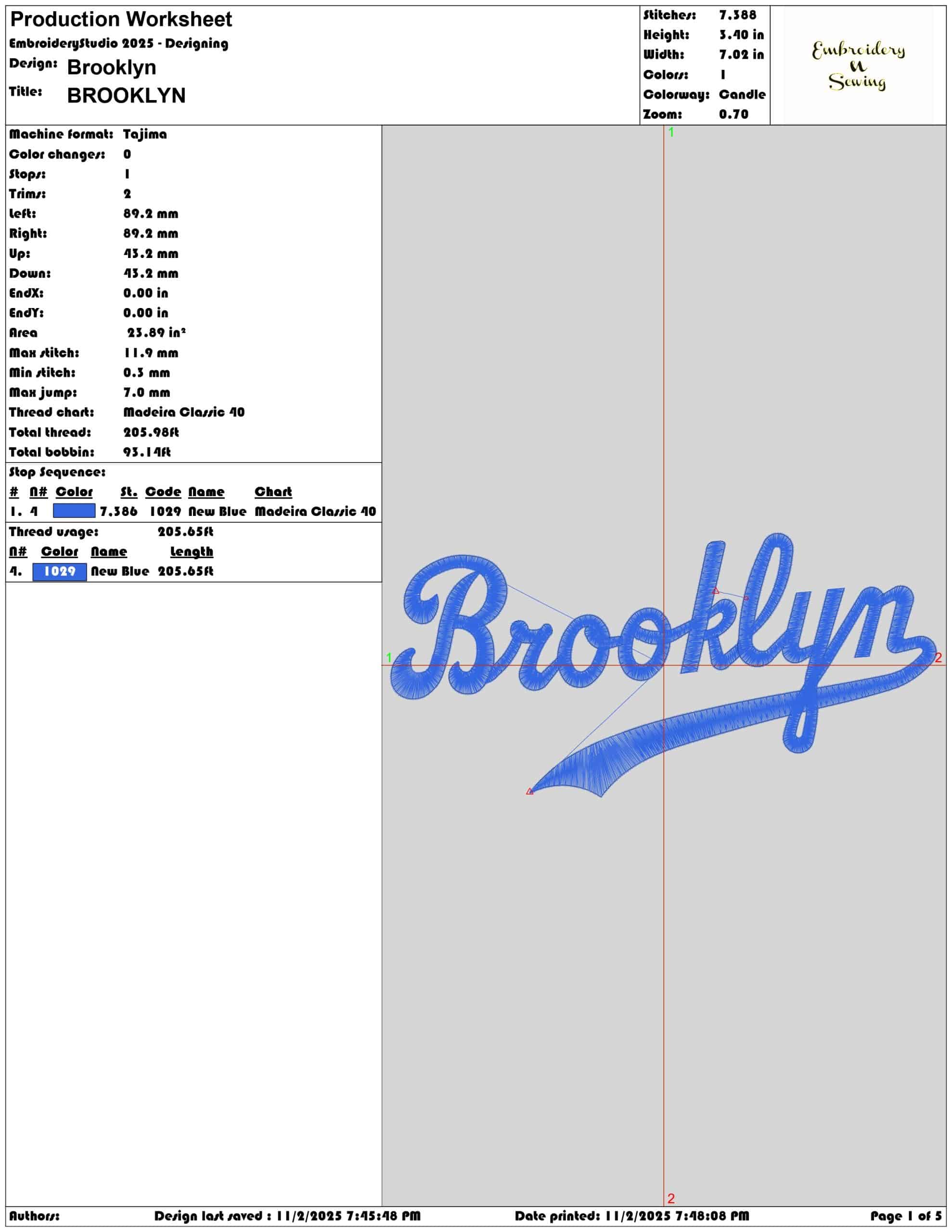 Brooklyn - Elegant embroidery design file - instant download — view 3