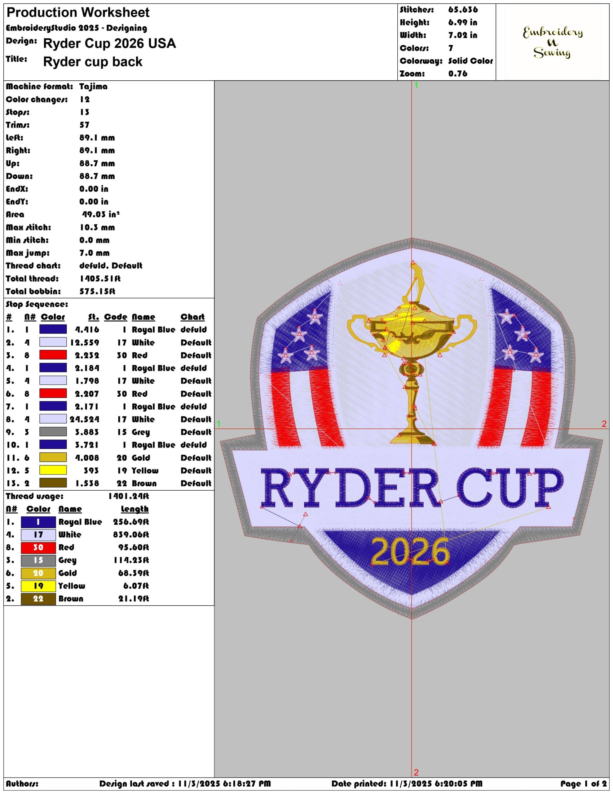 Ryder Cup 2026 - USA Special embroidery design - Bethpage Black September embroidery machine pattern embroidery file — view 3