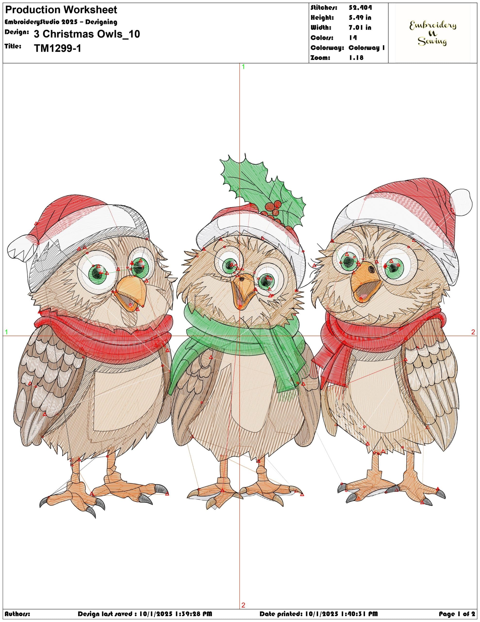3 Christmas Owls - Elegant embroidery design file - instant download — view 3