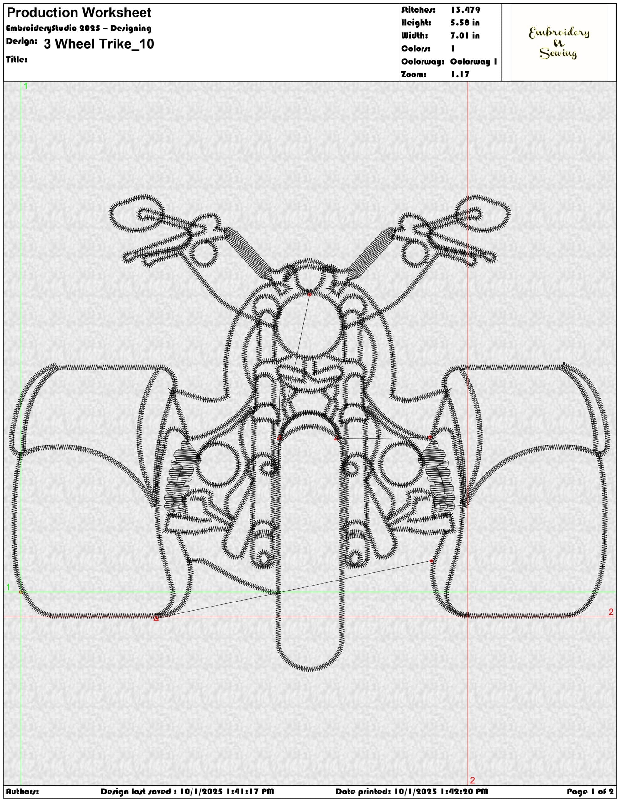 3 Wheel Trike - Elegant embroidery design file - instant download — view 3