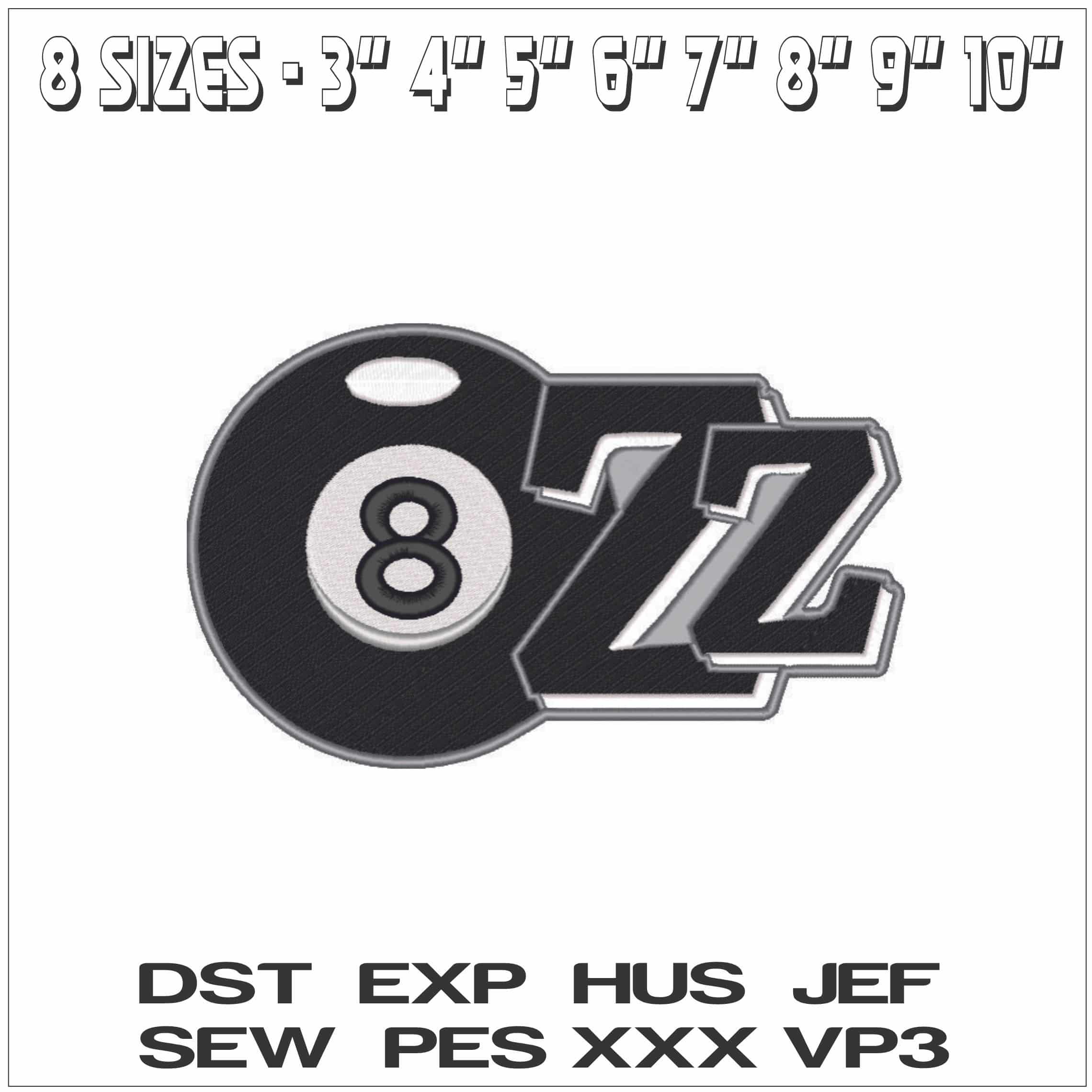 8 Ball ZZ - Elegant embroidery design file - instant download — view 2
