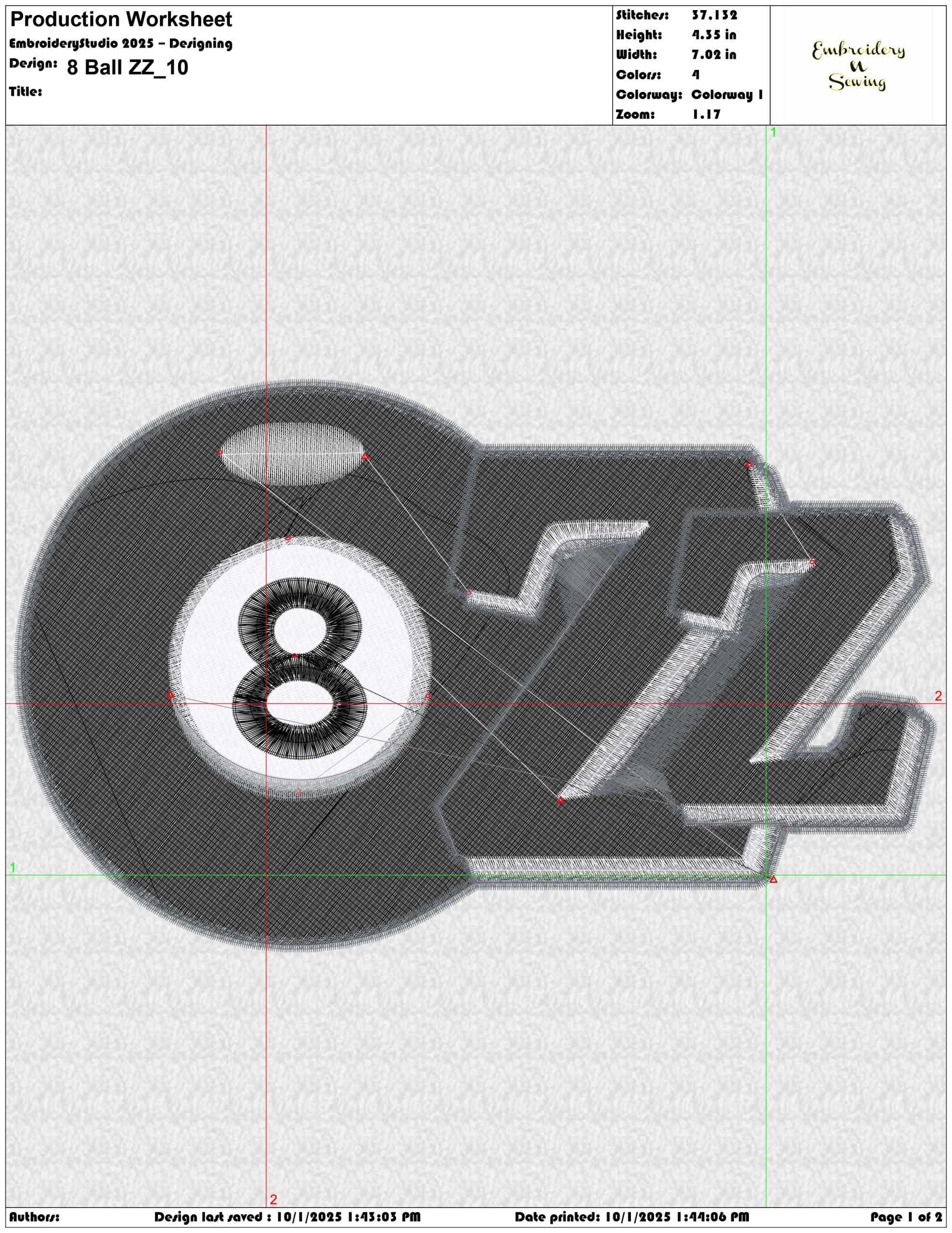 8 Ball ZZ - Elegant embroidery design file - instant download — view 3