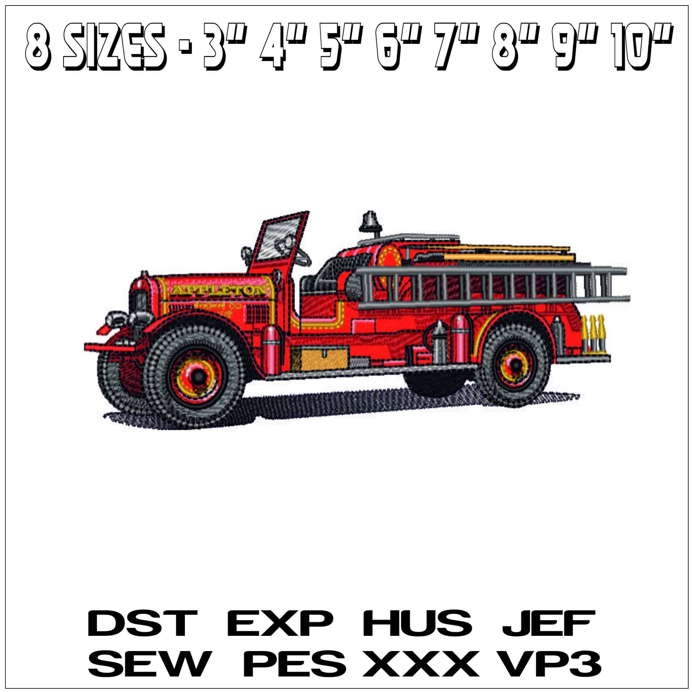 1950s Fire Engine - Elegant embroidery design file - instant download — view 2