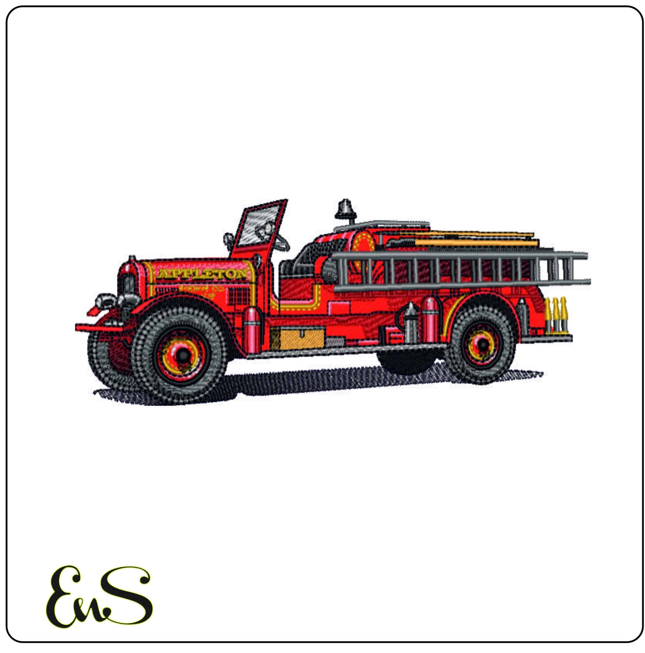 1950s Fire Engine - Elegant embroidery design file - instant download