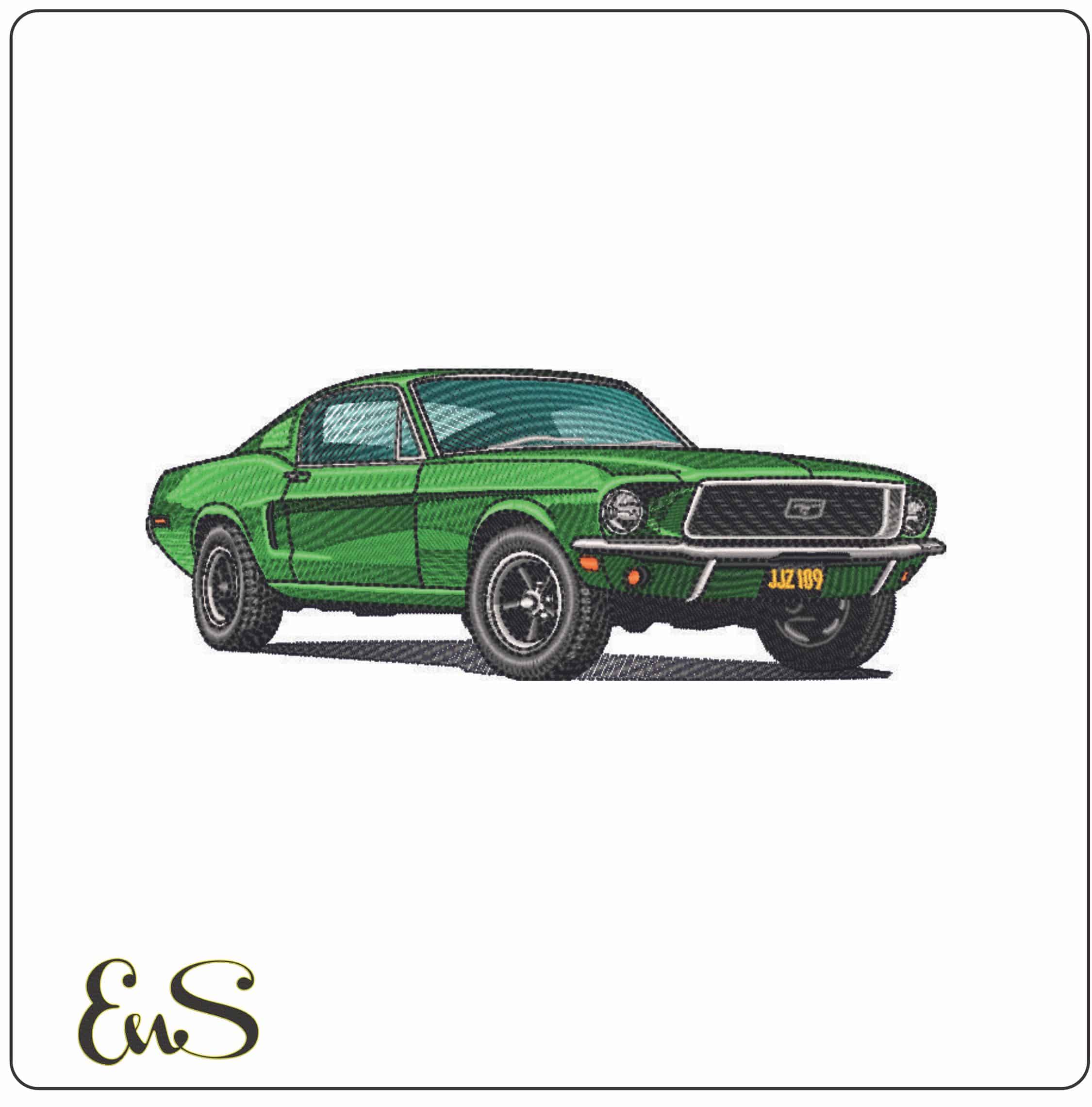 1968 Ford Mustang Green - Elegant embroidery design file - instant download