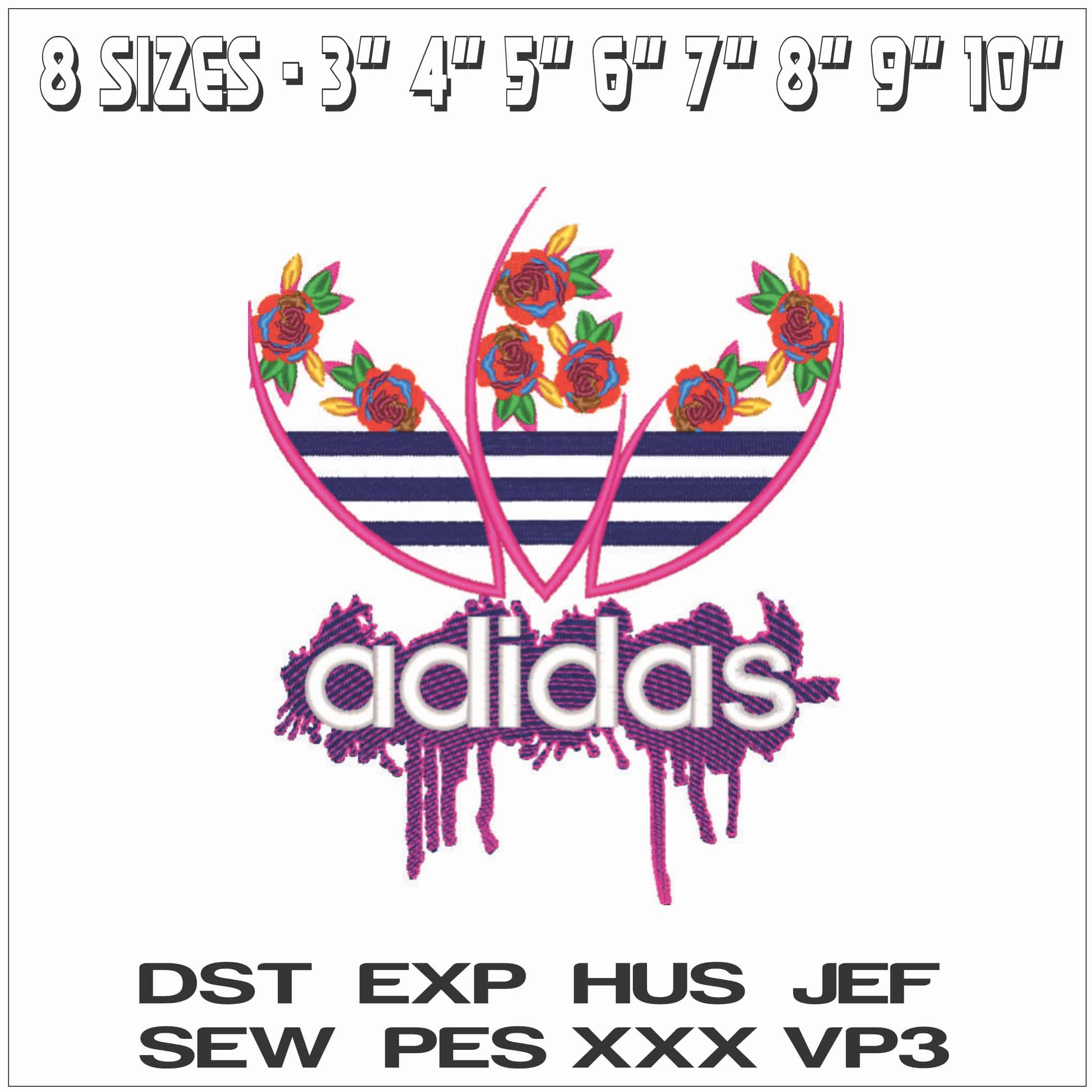 Adidas with Flowers Logo - Elegant embroidery design file - instant download — view 2