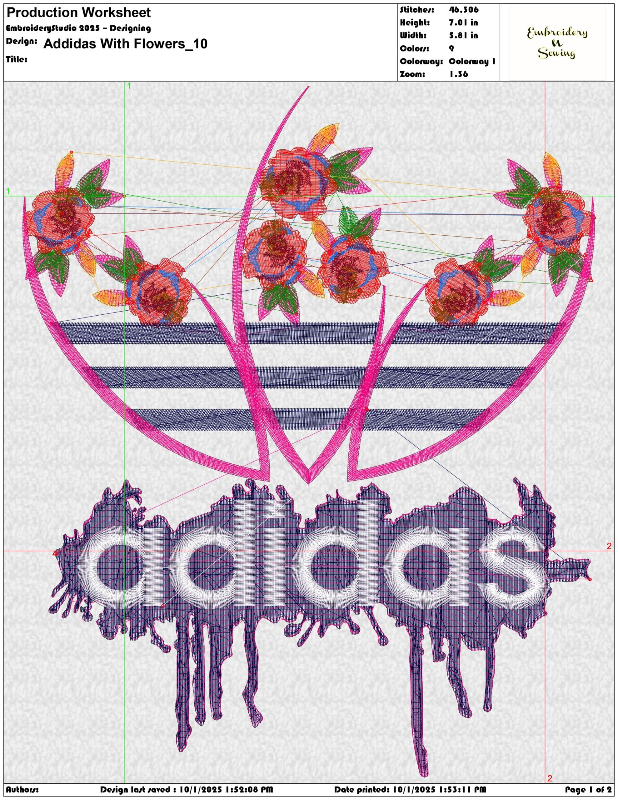 Adidas with Flowers Logo - Elegant embroidery design file - instant download — view 3