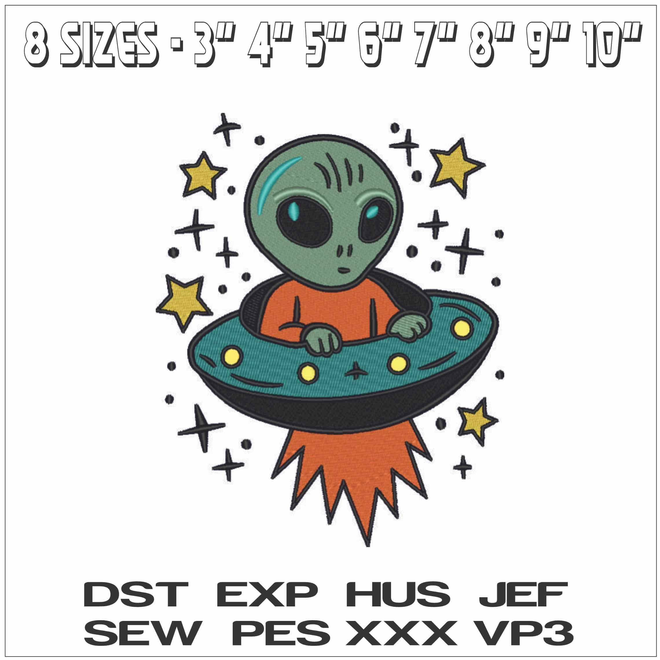 Alien in UFO - Elegant embroidery design file - instant download — view 2