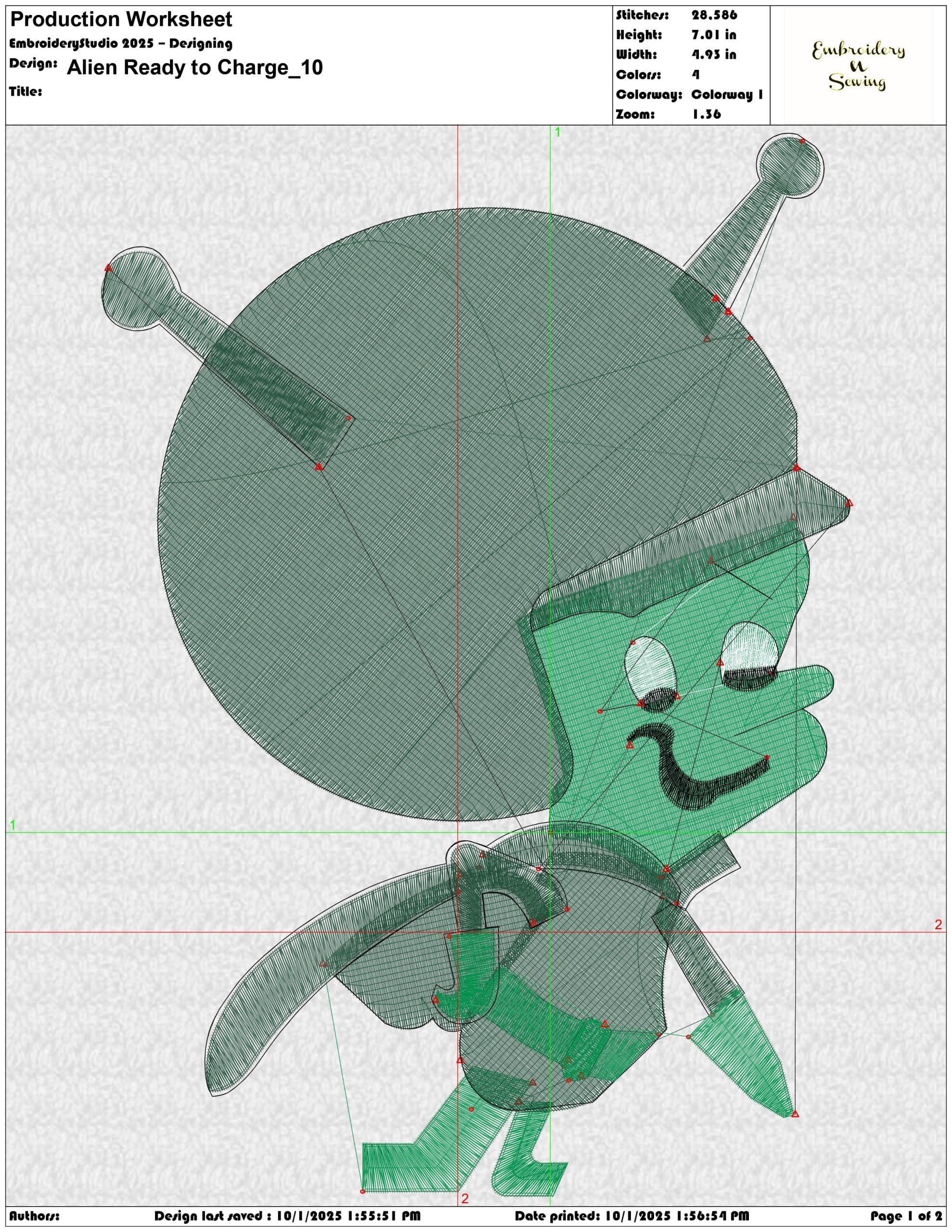Alien Ready to Charge - Elegant embroidery design file - instant download — view 3