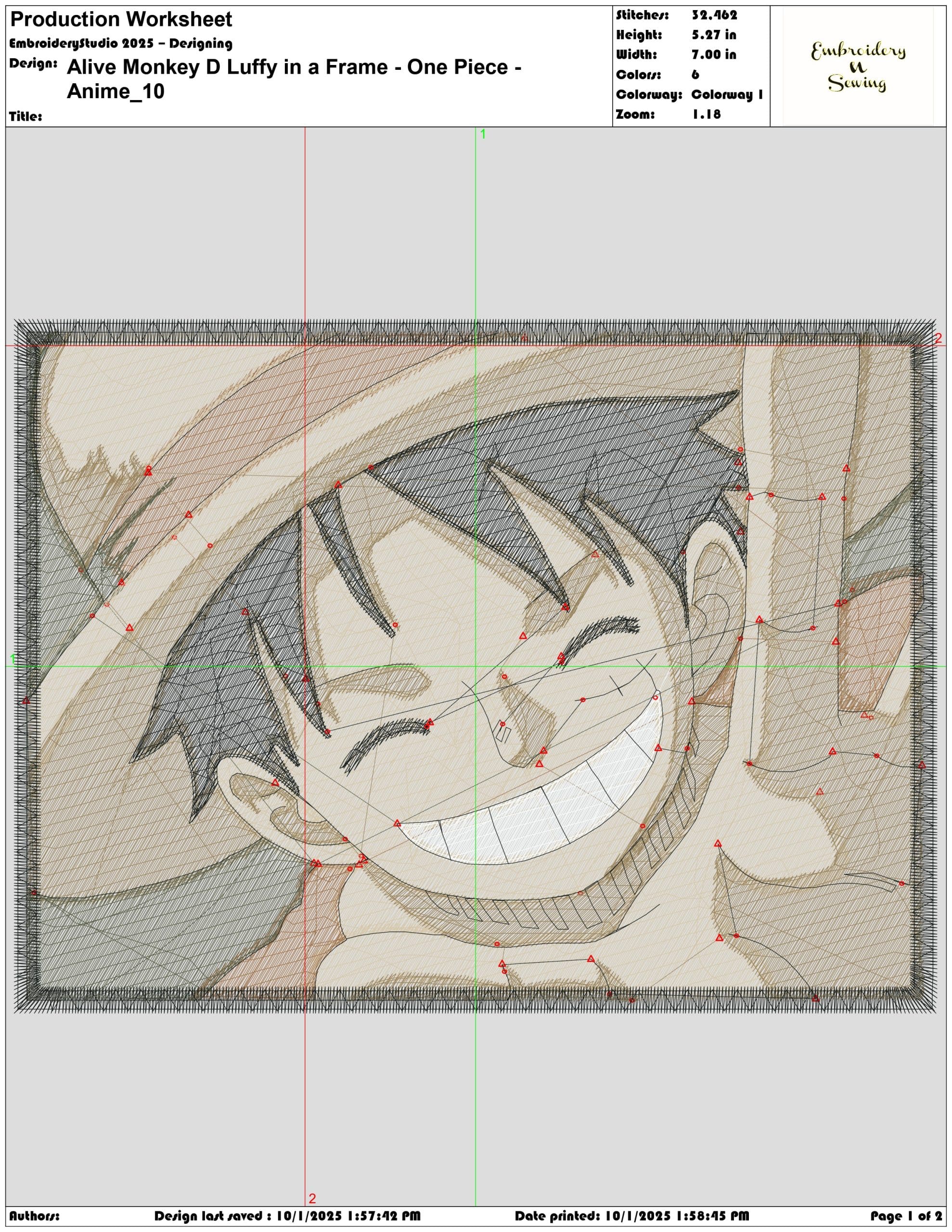 Alive Monkey D Luffy in a Frame One Piece - Anime - Elegant embroidery design file - instant download — view 3