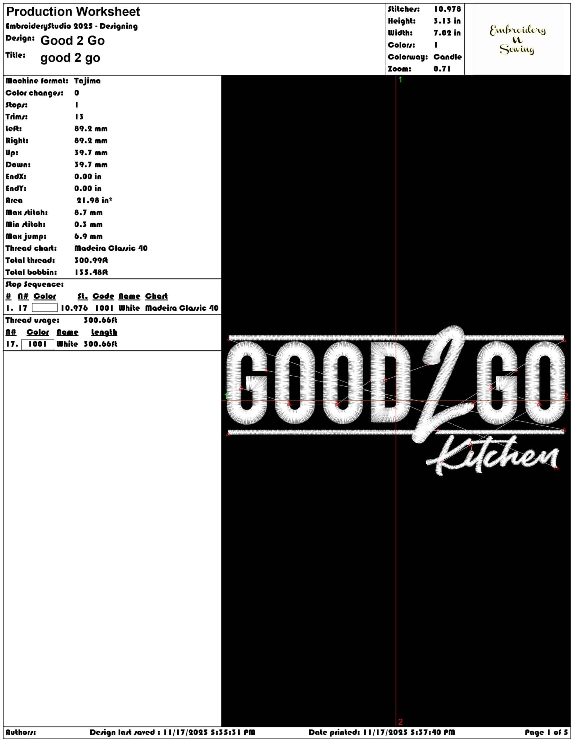 Good to Go - Elegant embroidery design file - instant download — view 4