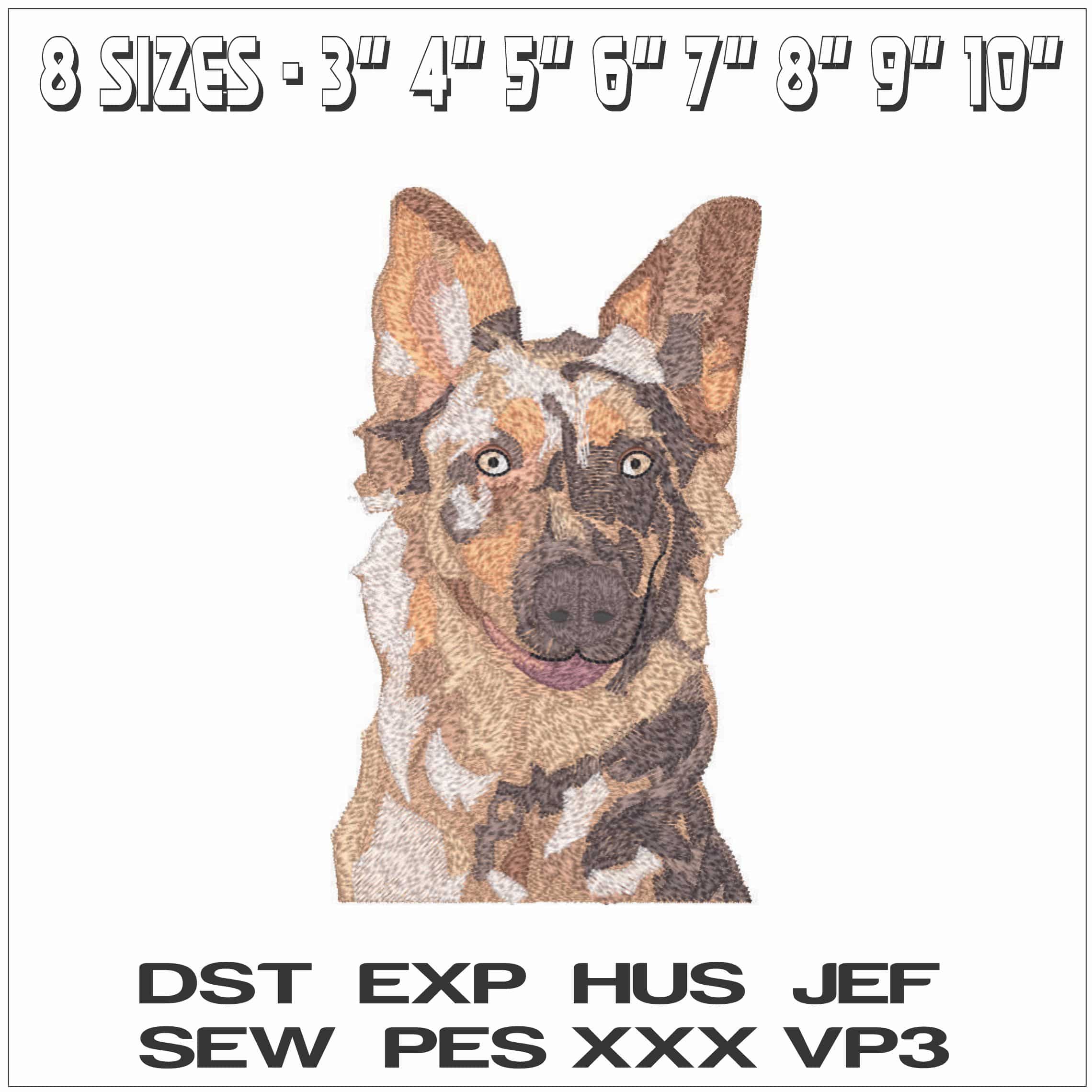 Alsatian Head - Elegant embroidery design file - instant download — view 2