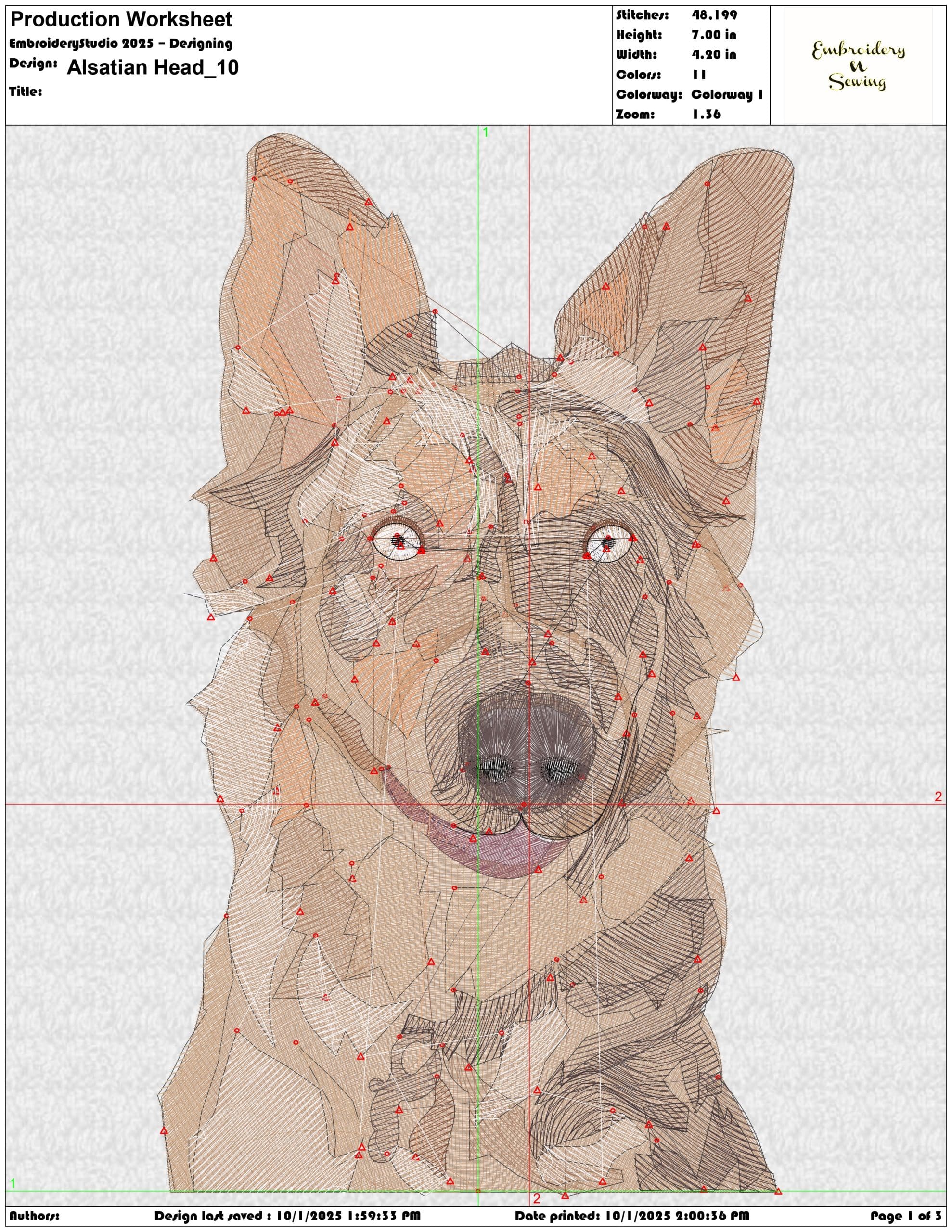 Alsatian Head - Elegant embroidery design file - instant download — view 3