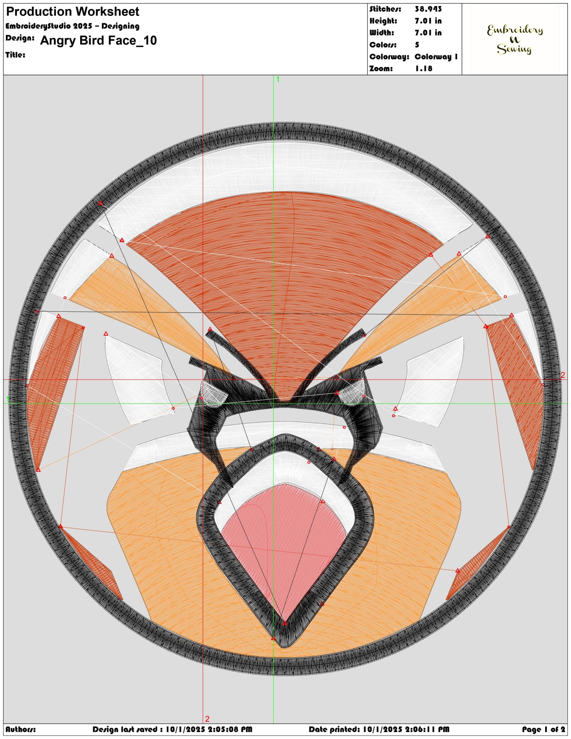 Angry Bird Face - Elegant embroidery design file - instant download — view 3