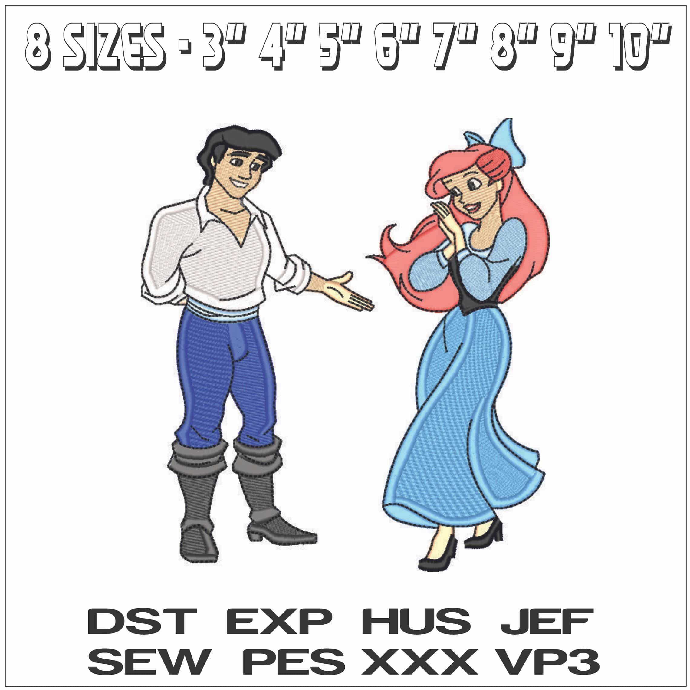 Ariel and Prince Eric - Elegant embroidery design file - instant download — view 2