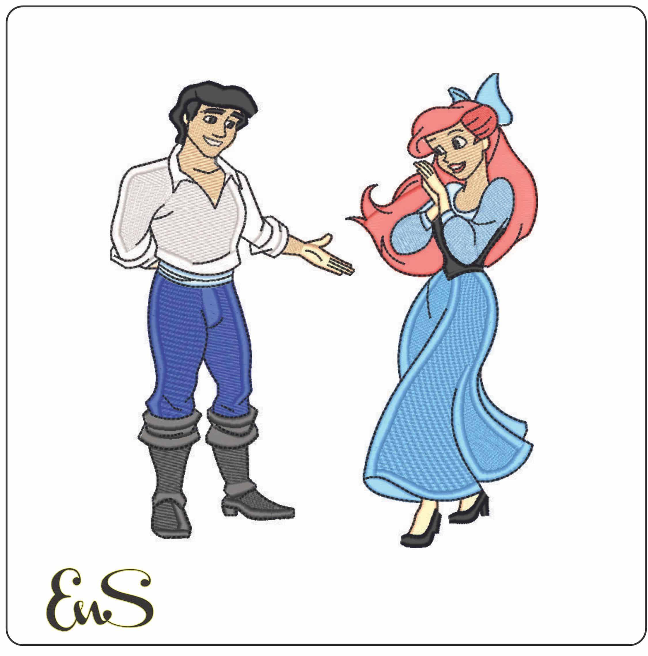 Ariel and Prince Eric - Elegant embroidery design file - instant download