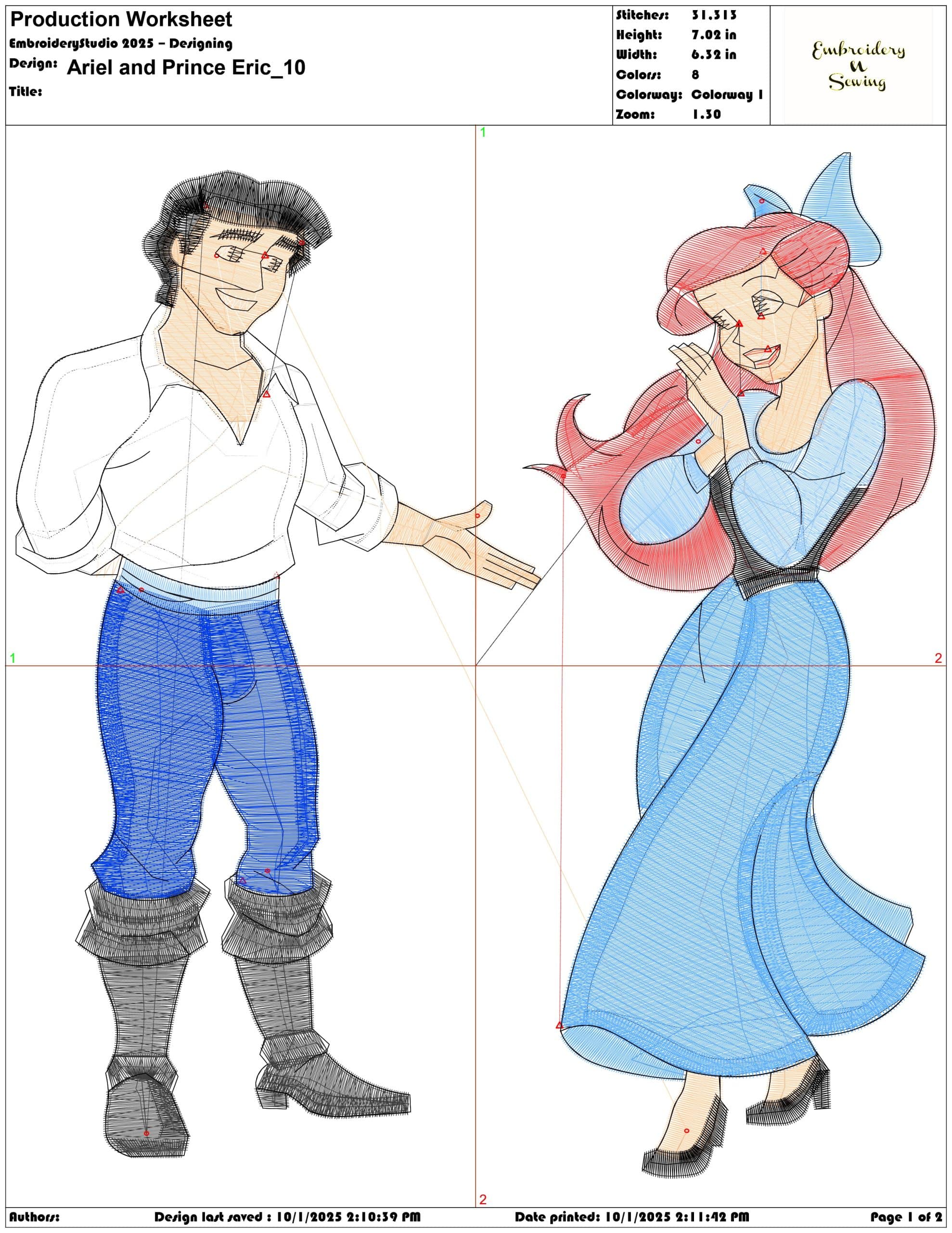Ariel and Prince Eric - Elegant embroidery design file - instant download — view 3