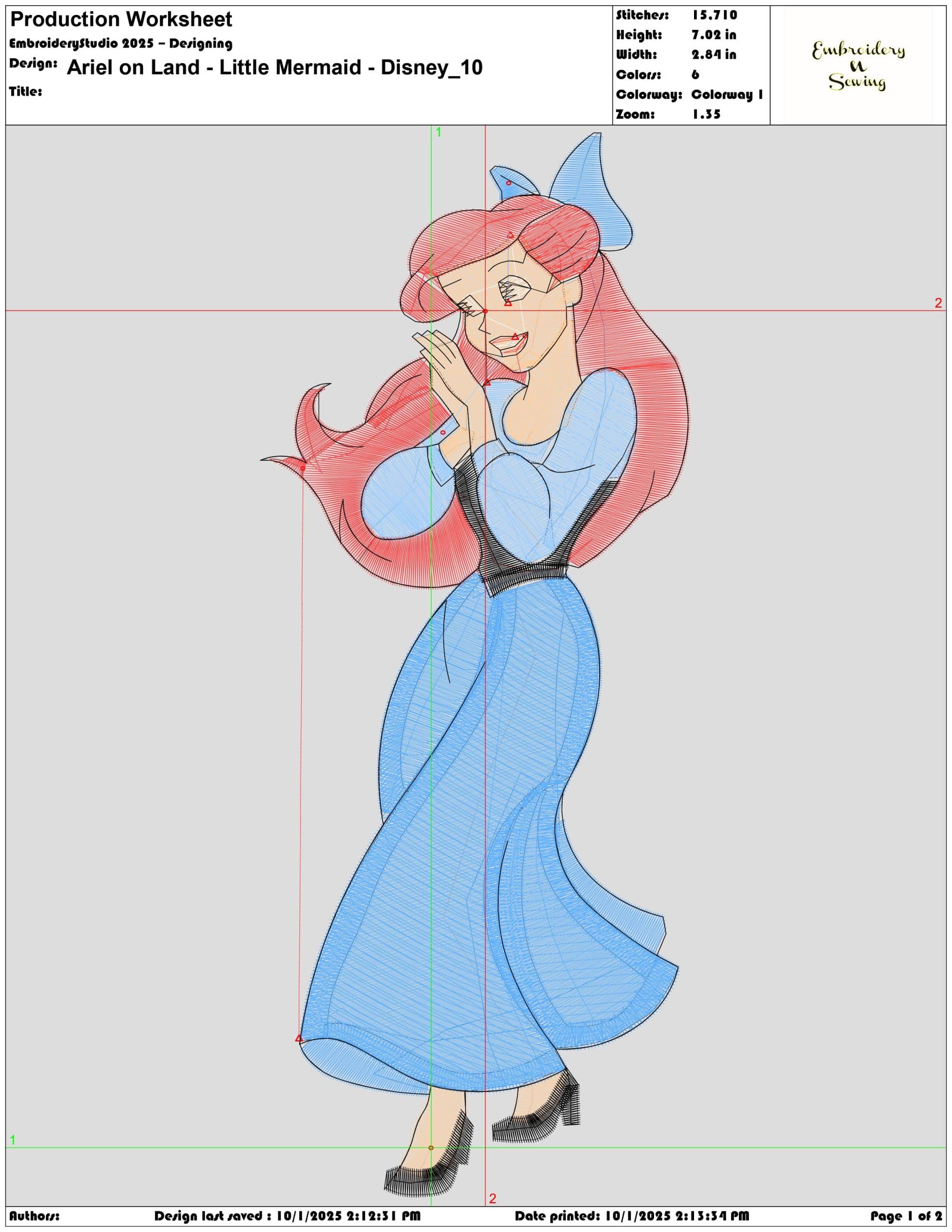 Ariel on Land Little Mermaid Disney - Elegant embroidery design file - instant download — view 3