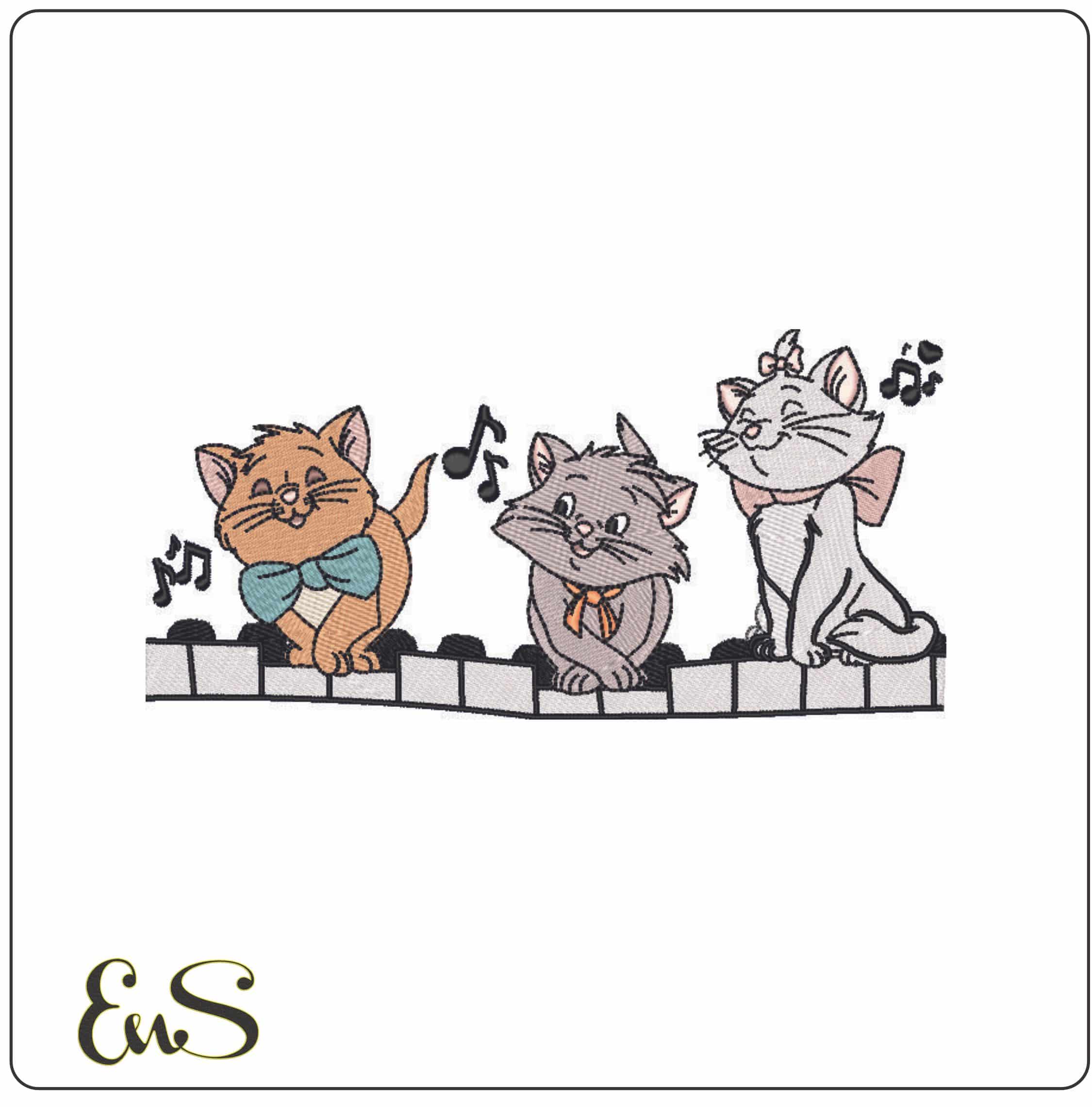 Aristat Cats Playing Piano - Elegant embroidery design file - instant download
