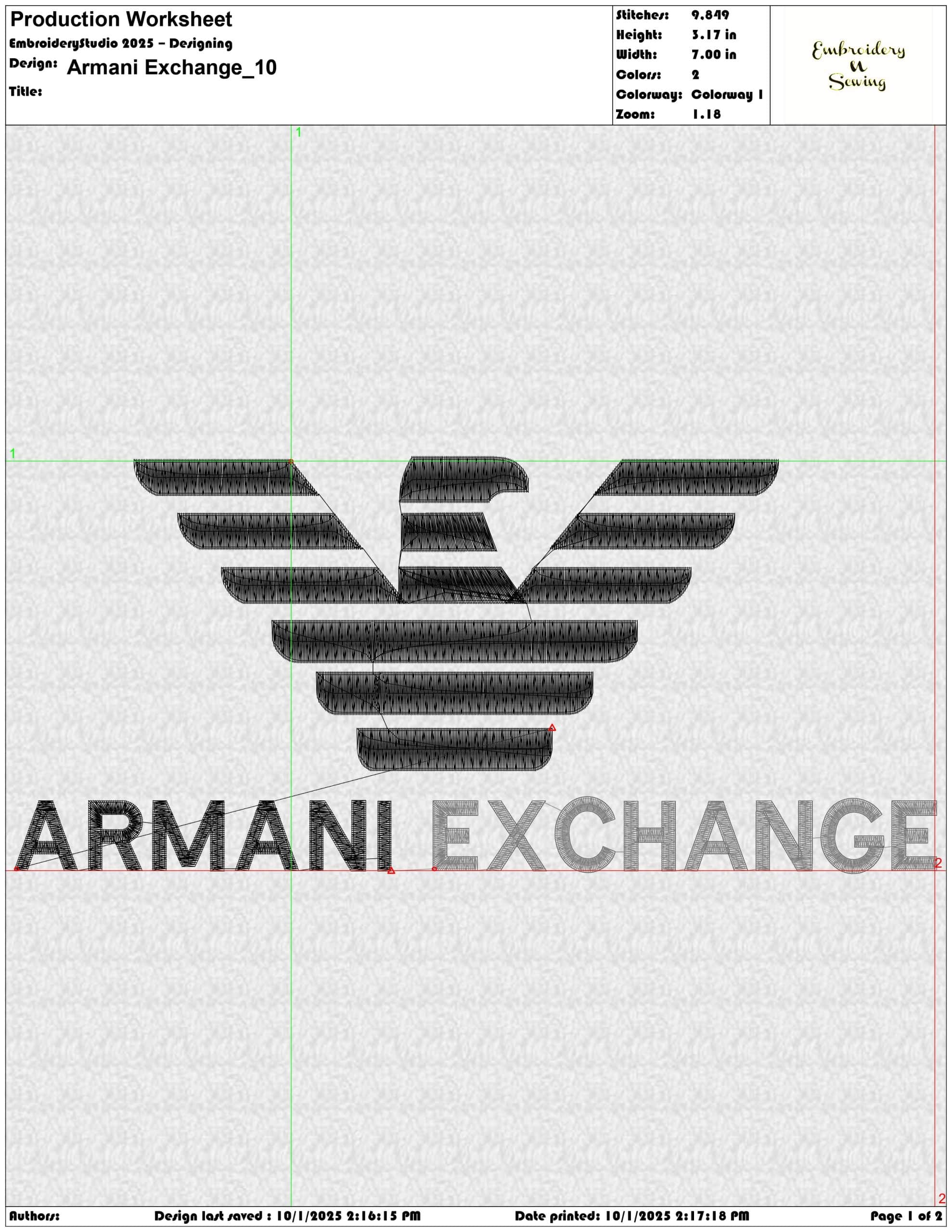 Armani Exchange - Elegant embroidery design file - instant download — view 3