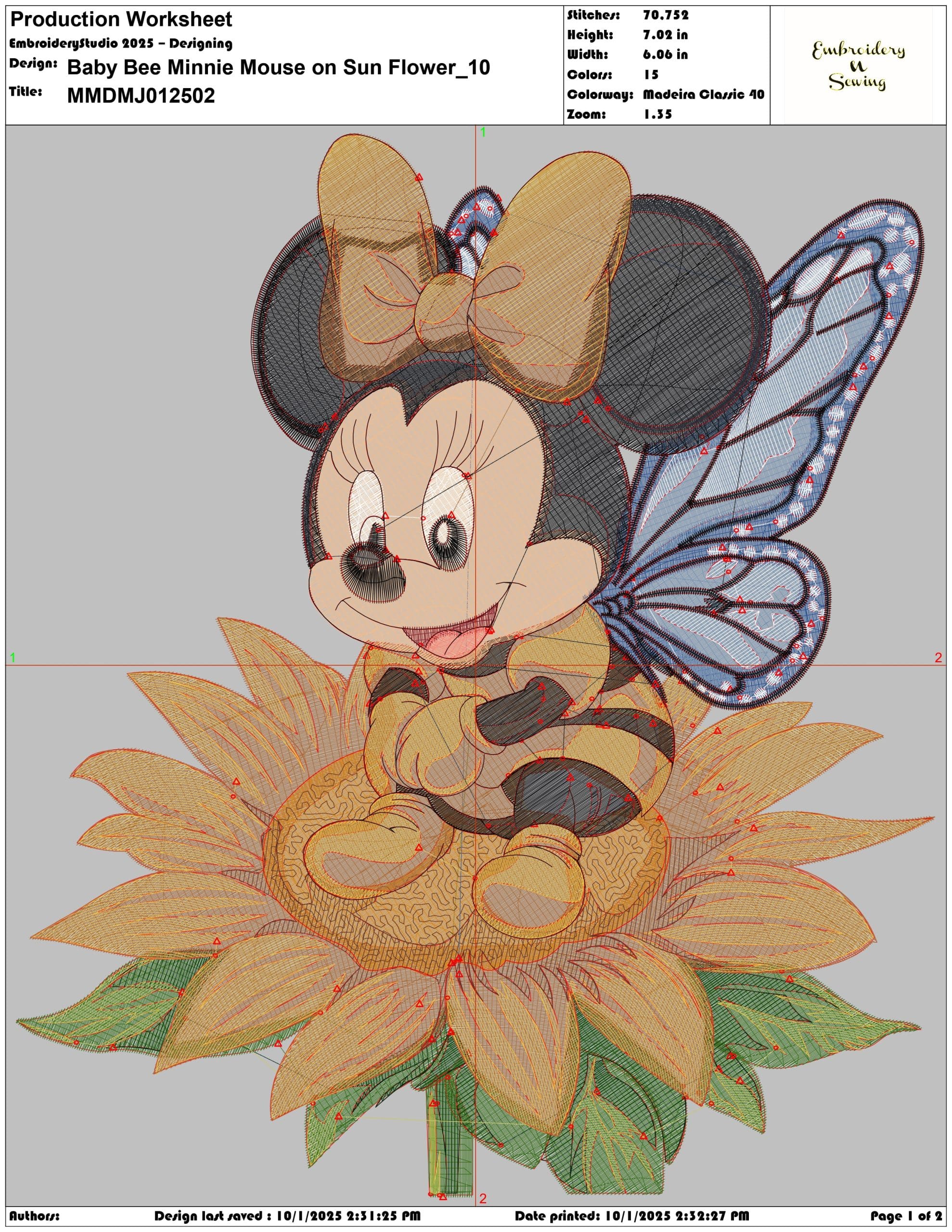 Baby Bee Minnie Mouse on Sun Flower - Elegant embroidery design file - instant download — view 3