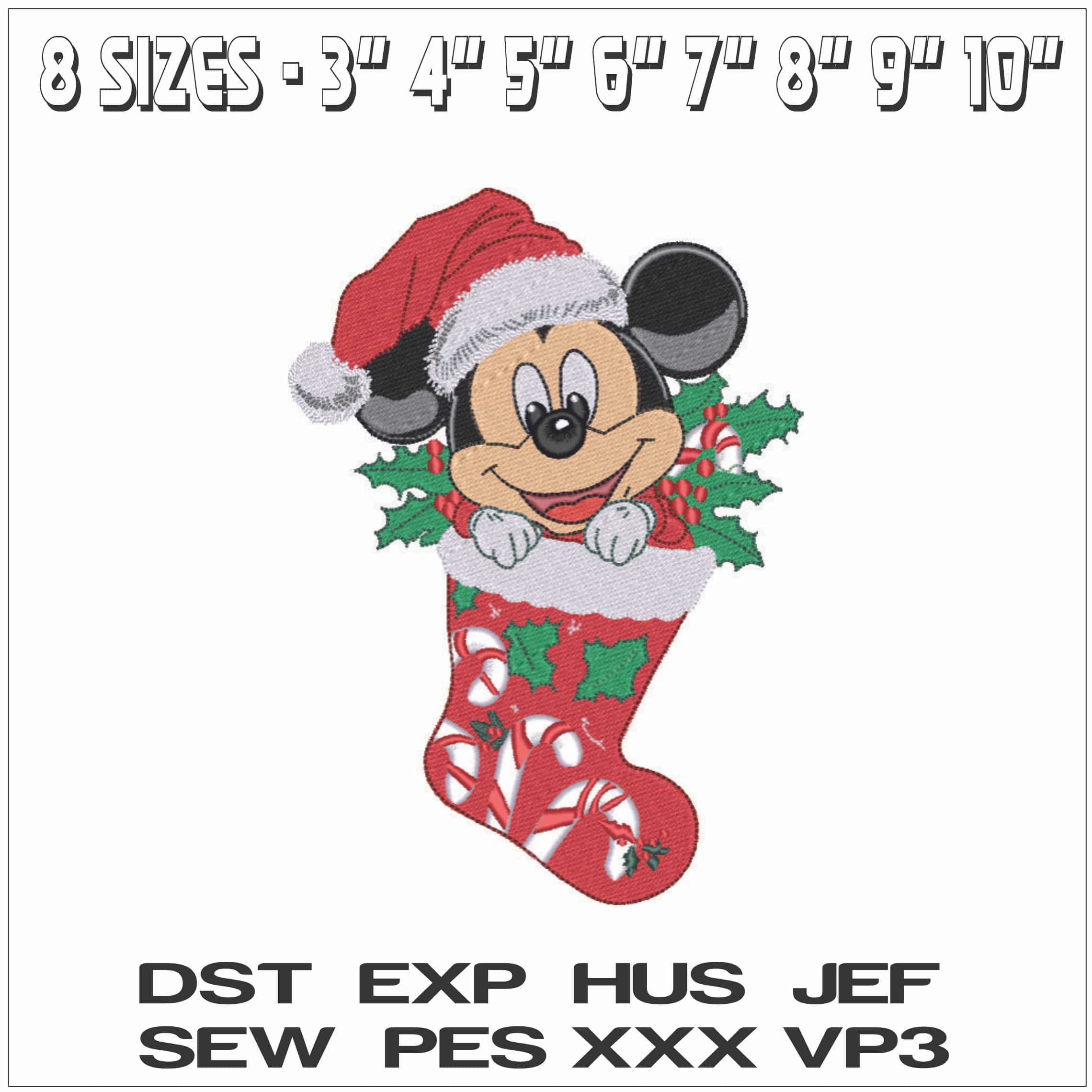 Baby Mickey Mouse in Christmas Stocking- Elegant embroidery design file - instant download — view 2