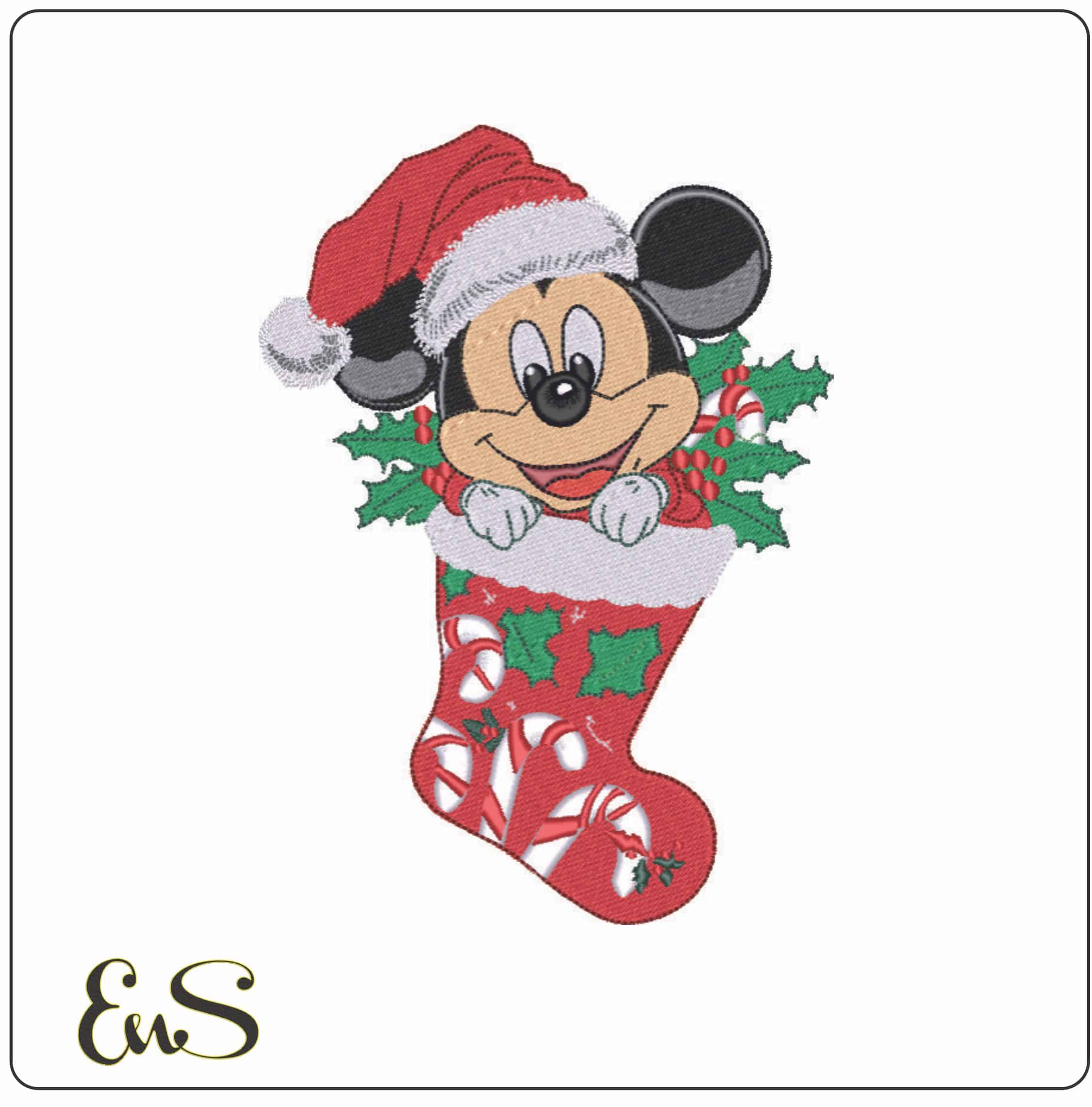 Baby Mickey Mouse in Christmas Stocking- Elegant embroidery design file - instant download