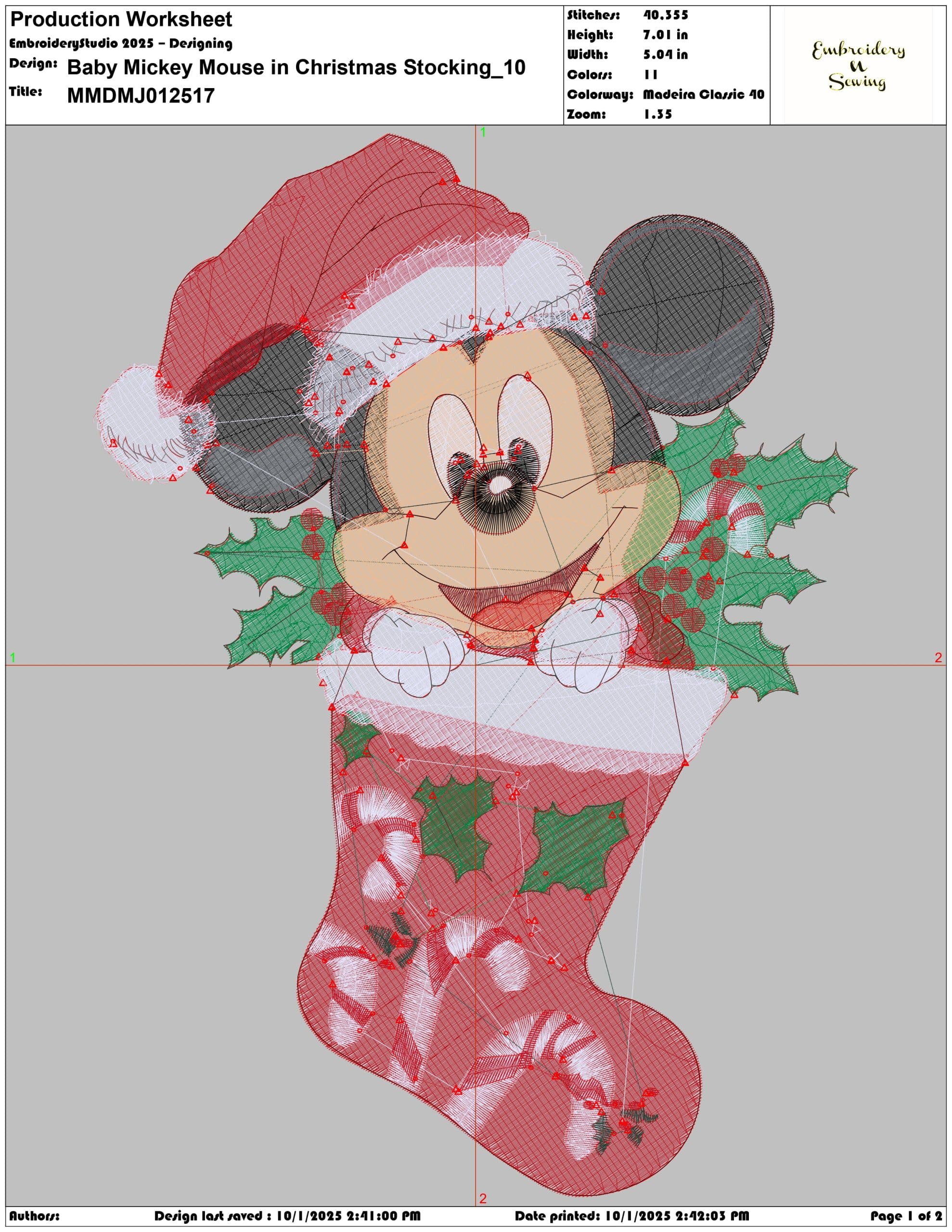 Baby Mickey Mouse in Christmas Stocking- Elegant embroidery design file - instant download — view 3