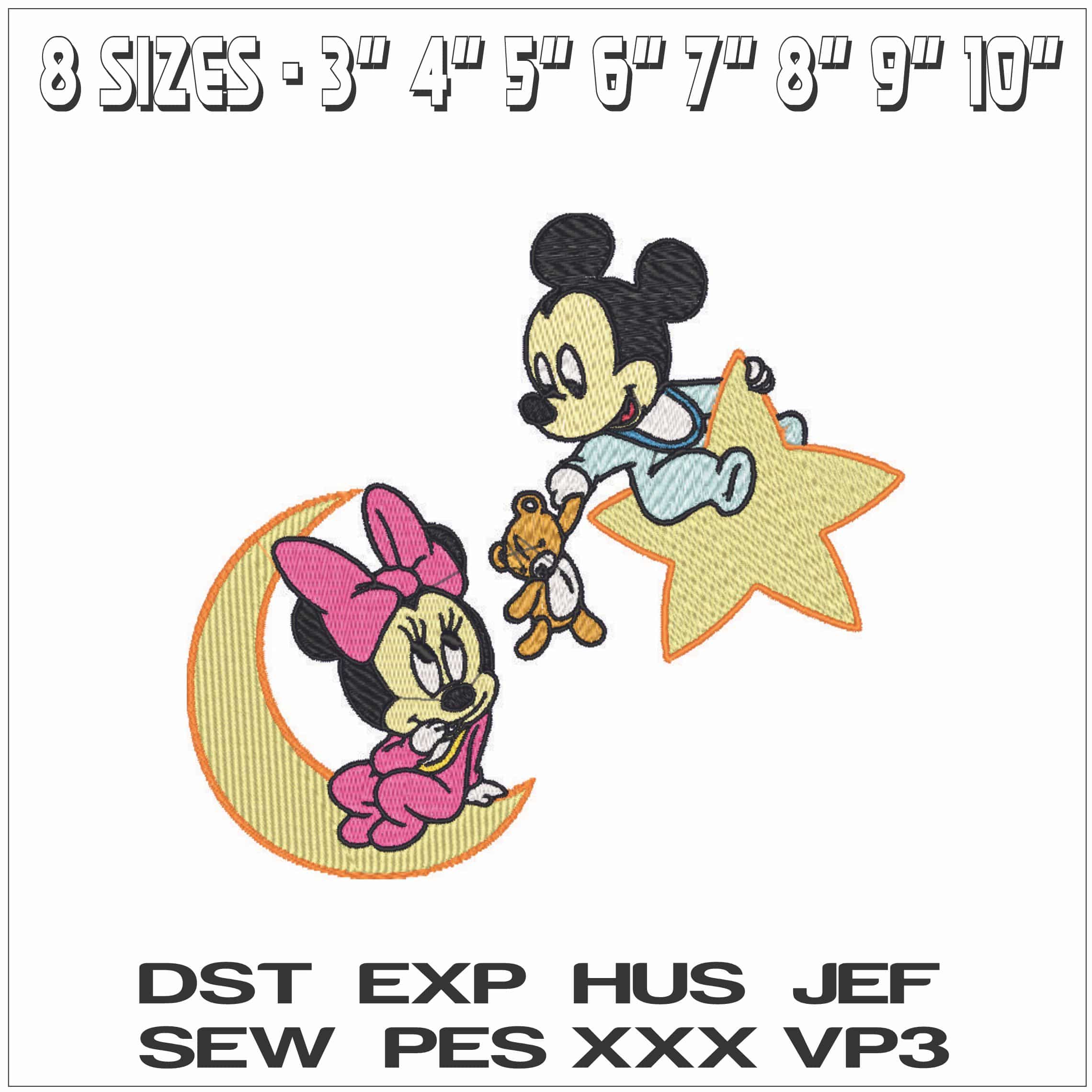 Baby Minnie Moon Mickey Star- Elegant embroidery design file - instant download — view 2